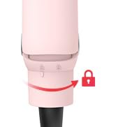 Appareil cylindrique rose et noir avec mécanisme de verrouillage indiqué par une bande surlignée rouge et une icône en forme de cadenas