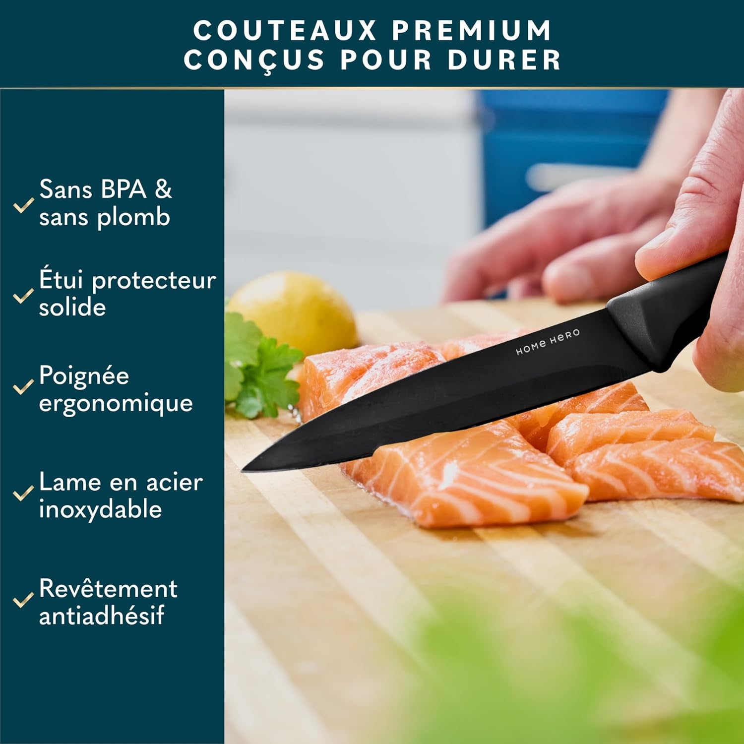 Home Hero - Set couteaux cuisine pro inox, 11 pcs, aiguiseur inclus