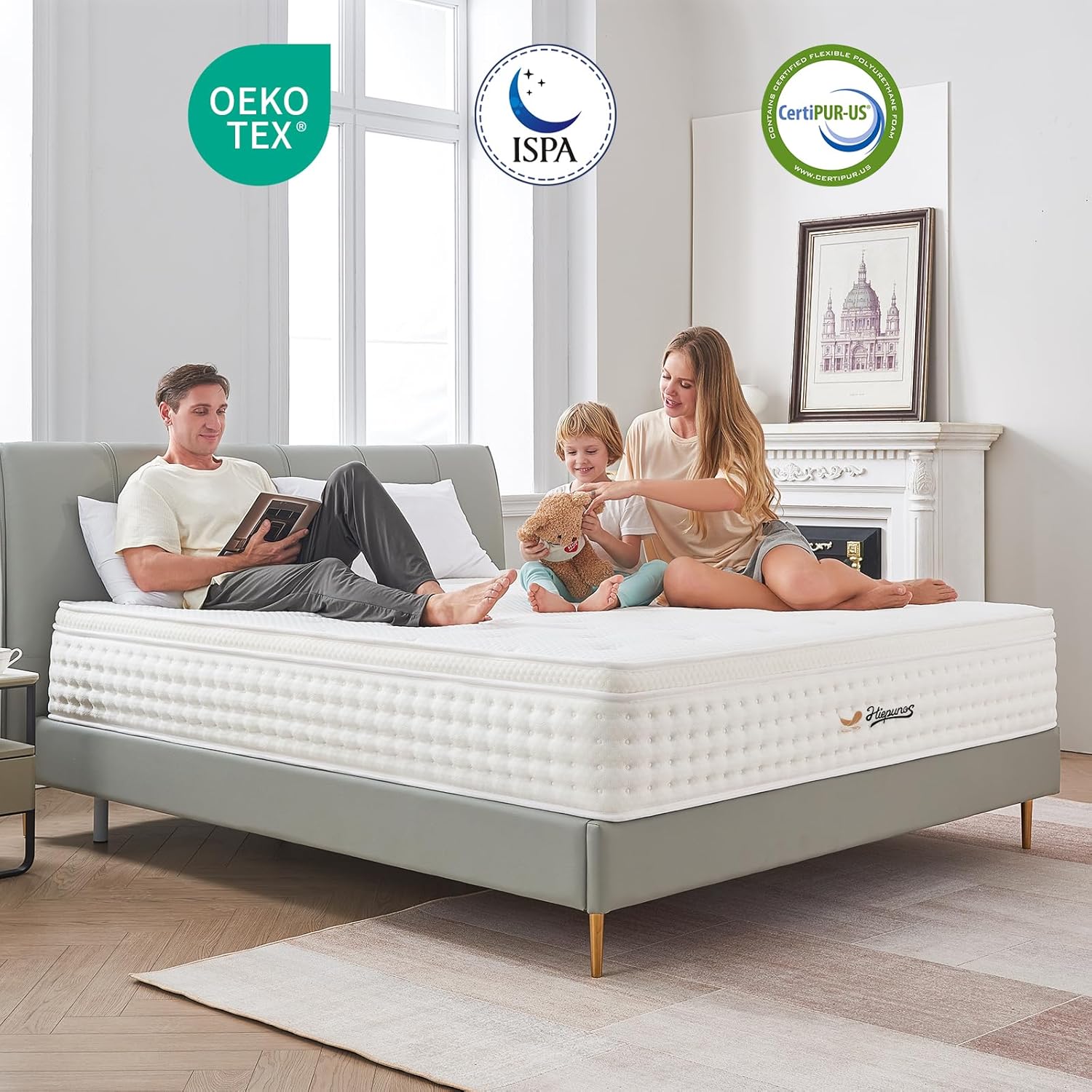 Matelas hybride 140x200 cm, ressorts, mémoire, 7 zones, H3, 26cm