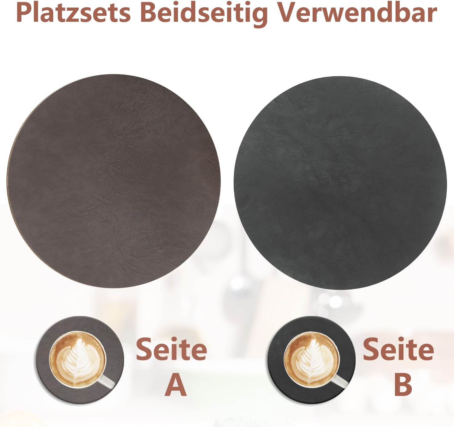 Set de table - rond double-face 36x36cm - lavable, antidérapant, lot de 4