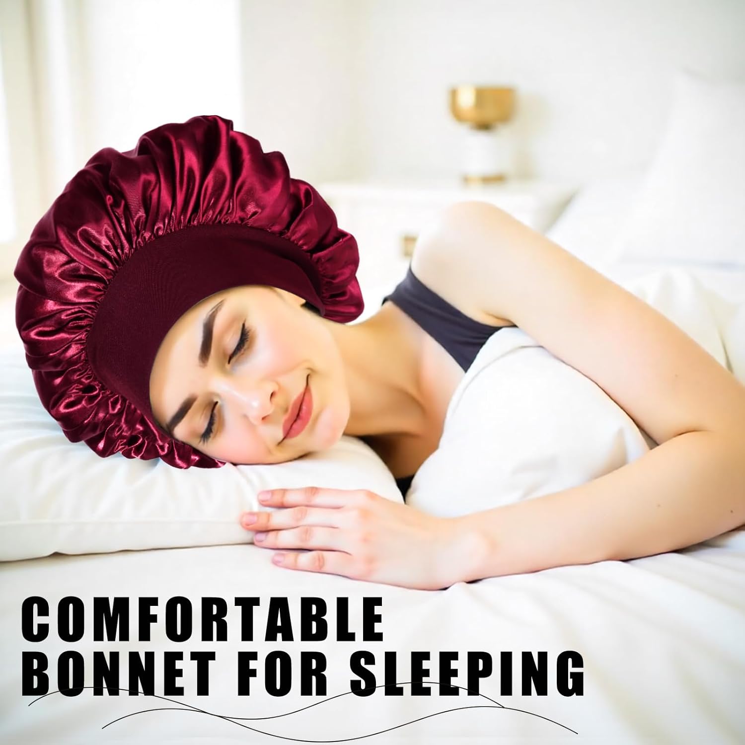 Bonnet satin cheveux nuit - élastique, soin, soie - confort nocturne