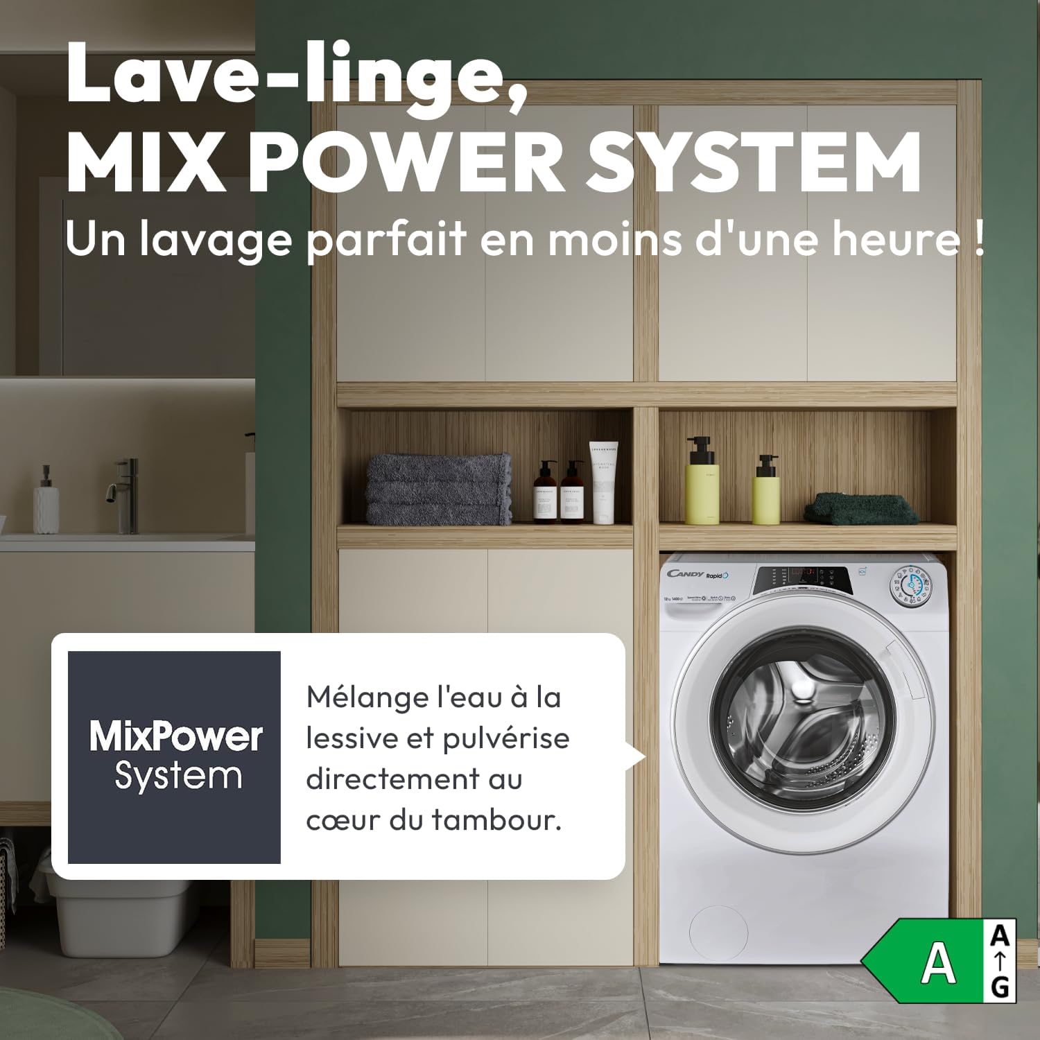 Candy - lave-linge série RO - 12kg, 1400trs, WiFi - 85x60x67cm - RO14126DWMST-S