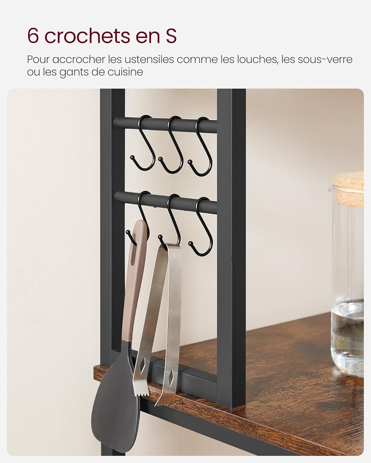 VASAGLE - étagère cuisine industrielle 40x80x167cm, 6 niveaux, crochets - KKS019B01