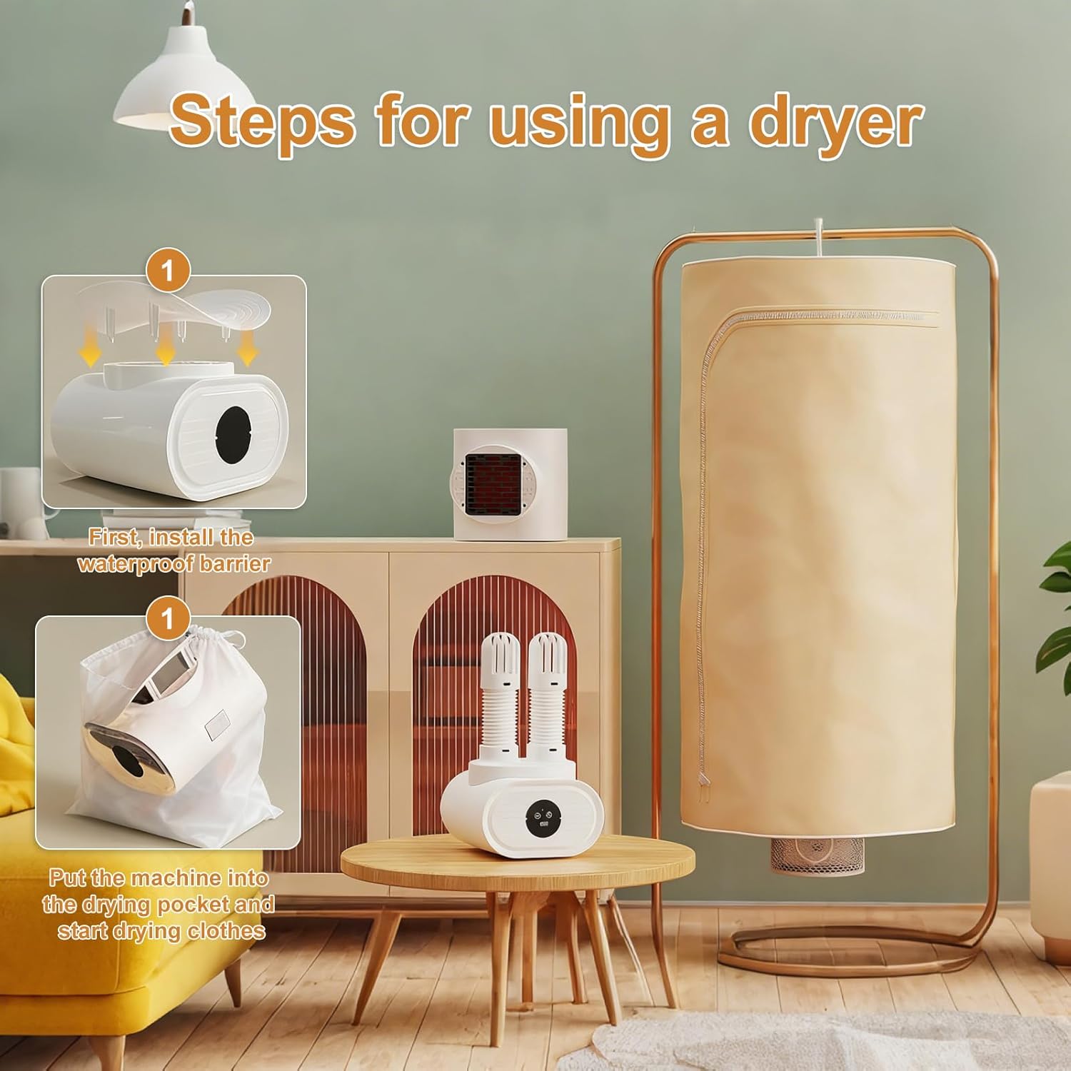 Sèche-linge portable compact 600W, télécommande, usage domestique