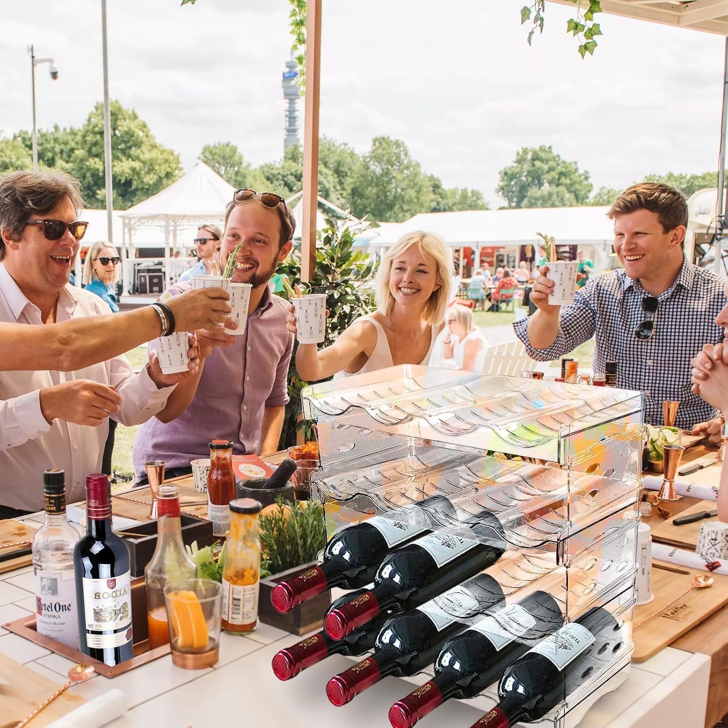 Range-bouteilles empilable plastique, 2 pièces, 8 bouteilles, cuisine, 32x14x10 cm