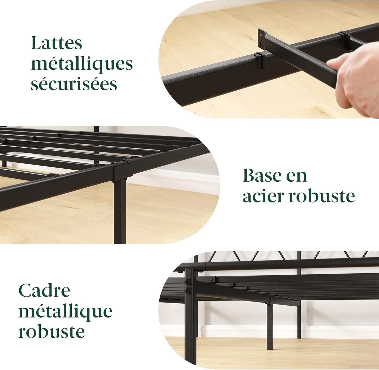 Zinus - Elias - 140x190 cm - lit double métal, lattes robustes, rangement 30 cm
