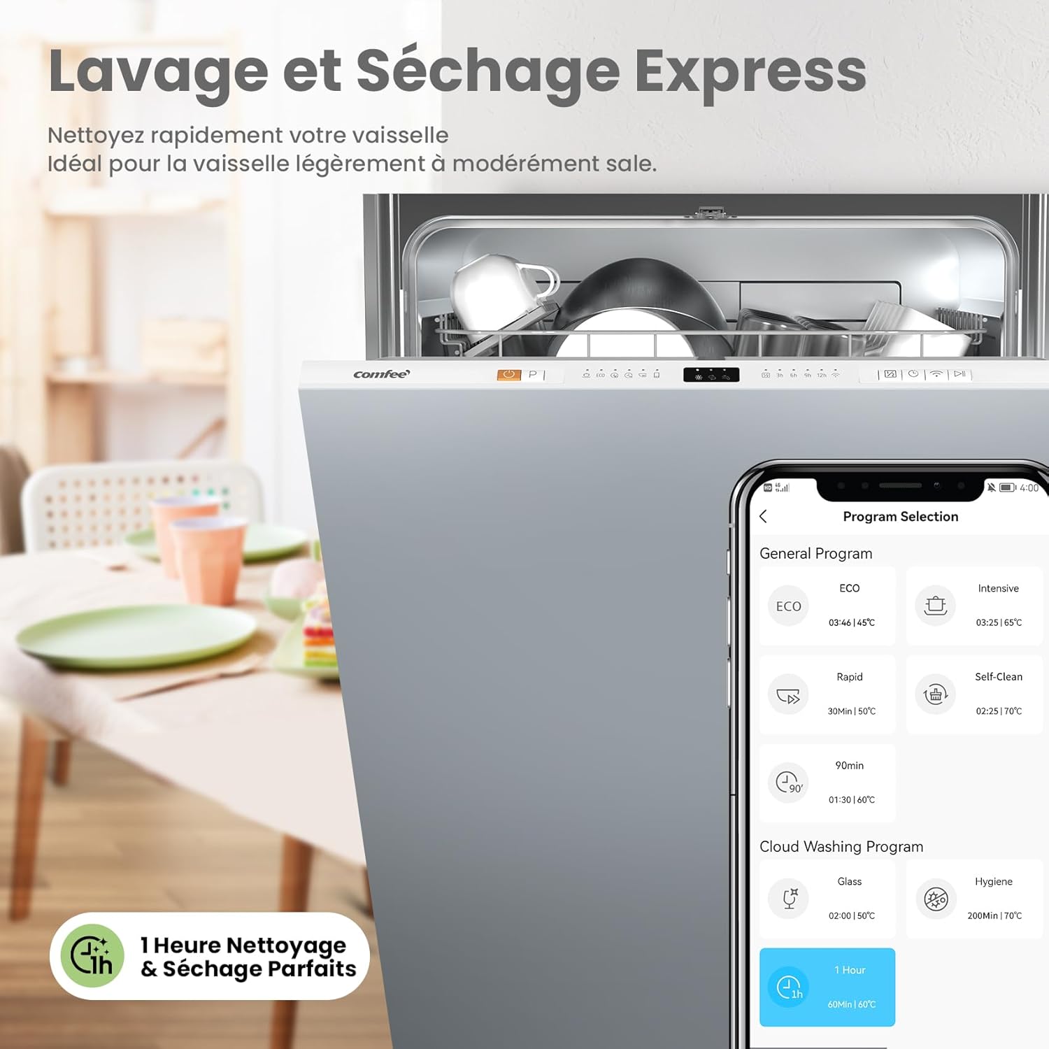 COMFEE' - lave-vaisselle intégré 12 couverts, cloud wash, séchage, CDWPB1215PB-EU