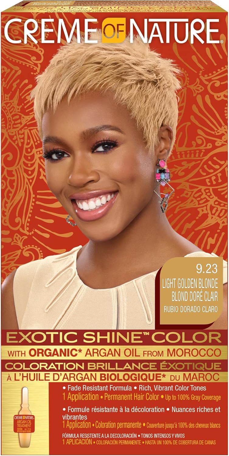 Creme of Nature - Argan Oil coloration permanente - 9.23 blond clair doré - couvre 100% cheveux blancs, adaptée cheveux 