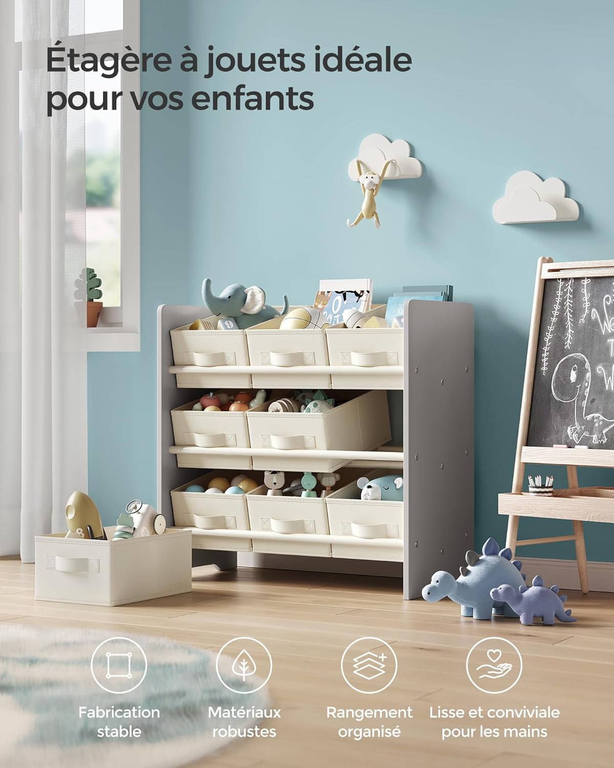 SONGMICS - étagère à jouets enfant, 29,5x62,5x60cm, 9 boîtes tissu spacieuses, GKR033G10