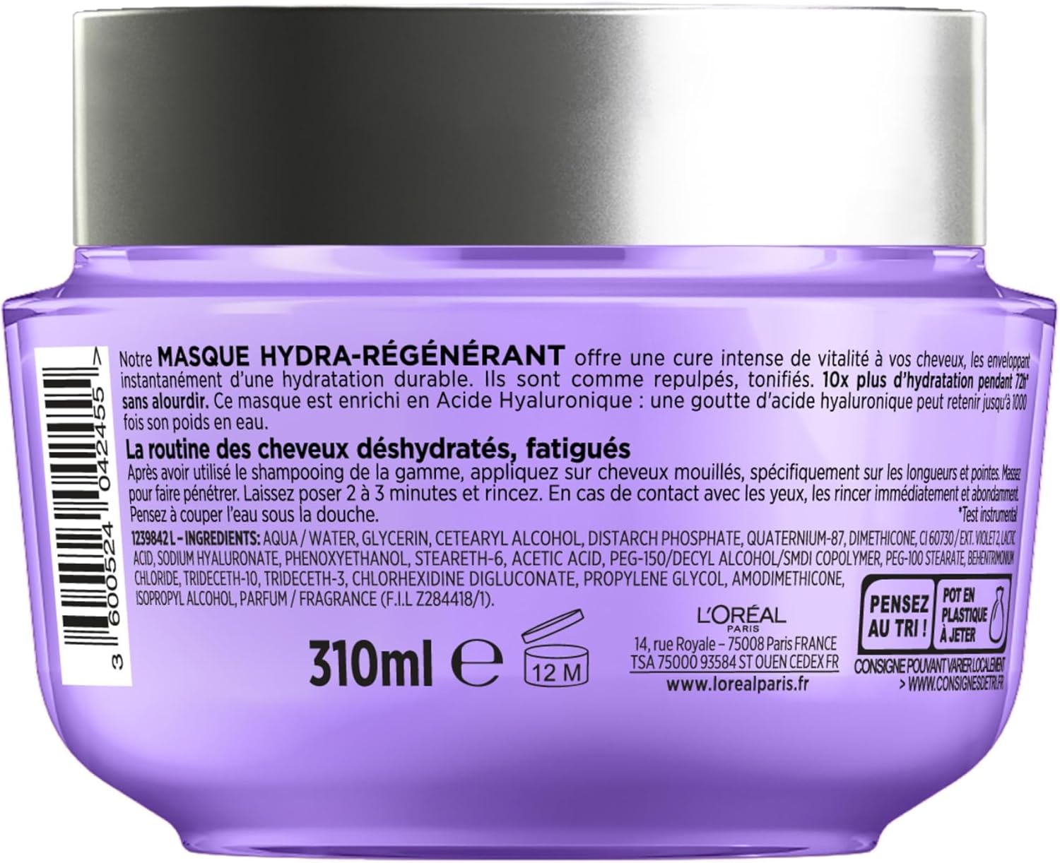 L'Oréal Paris - Elseve Hyaluron Repulp - 3 produits - Hydratation 72H, acide hyaluronique, cheveux déshydratés