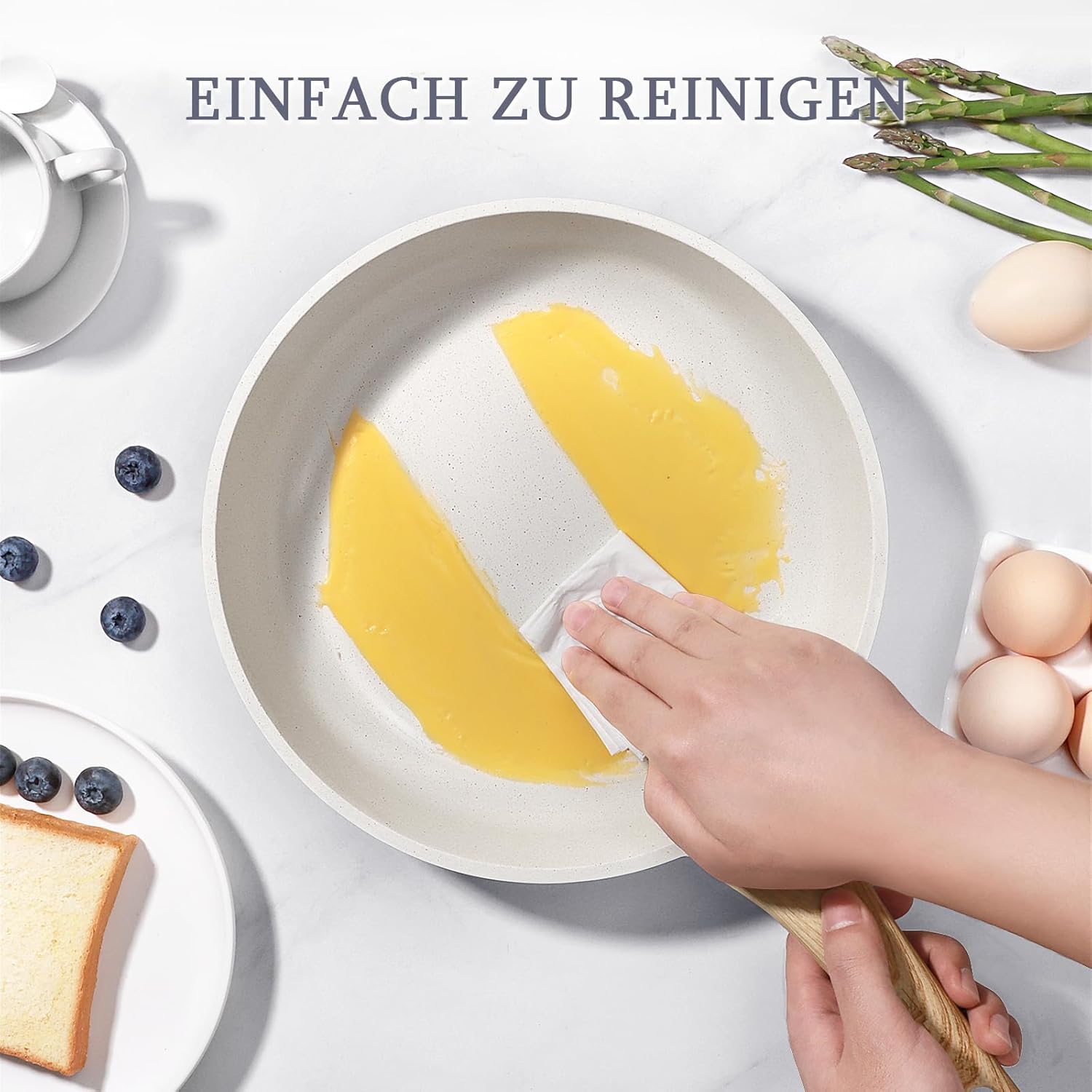 GiPP - poêle à frire granit série blanche - 24cm - antiadhésive, induction, sans PFAS/PFOA, manche froid