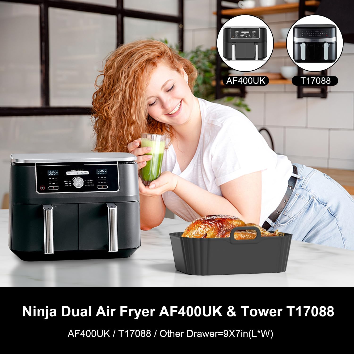 Moule silicone Airfryer - compatible 7,6L à 9,5L - réutilisable et antiadhésif - AF300EU AF400EU AF200EU