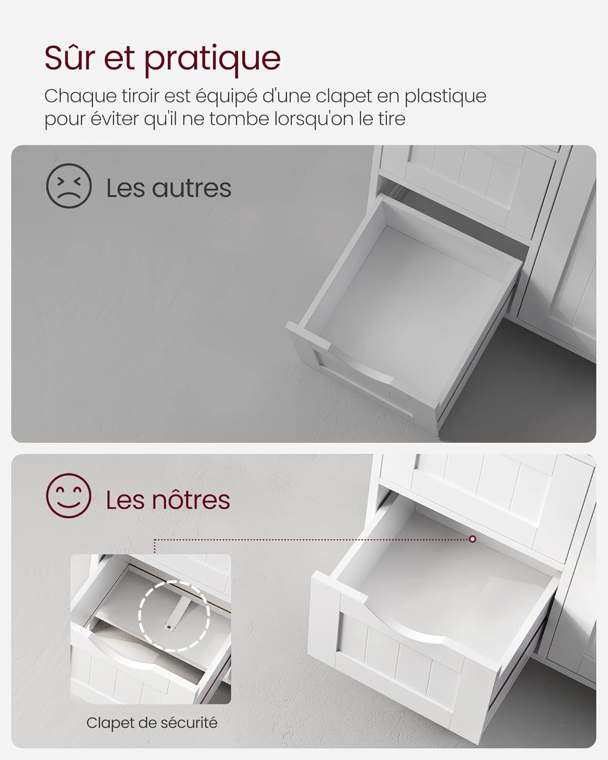 VASAGLE - meuble salle de bain, 30x55x82cm, 4 tiroirs, porte, LHC41W