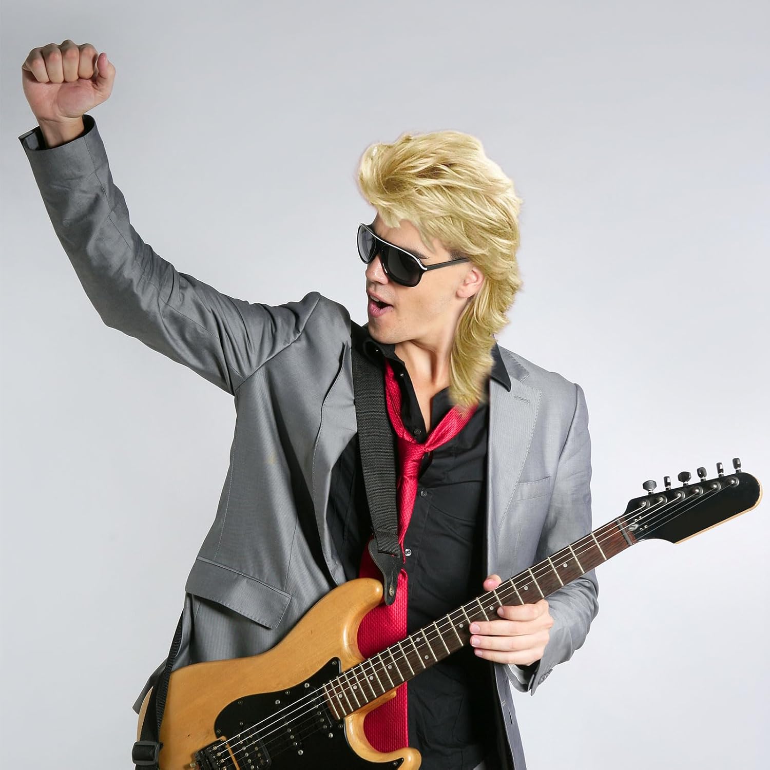 Perruque mulet homme - blond longue bouclée - années 80/90 - idéale cosplay carnaval halloween