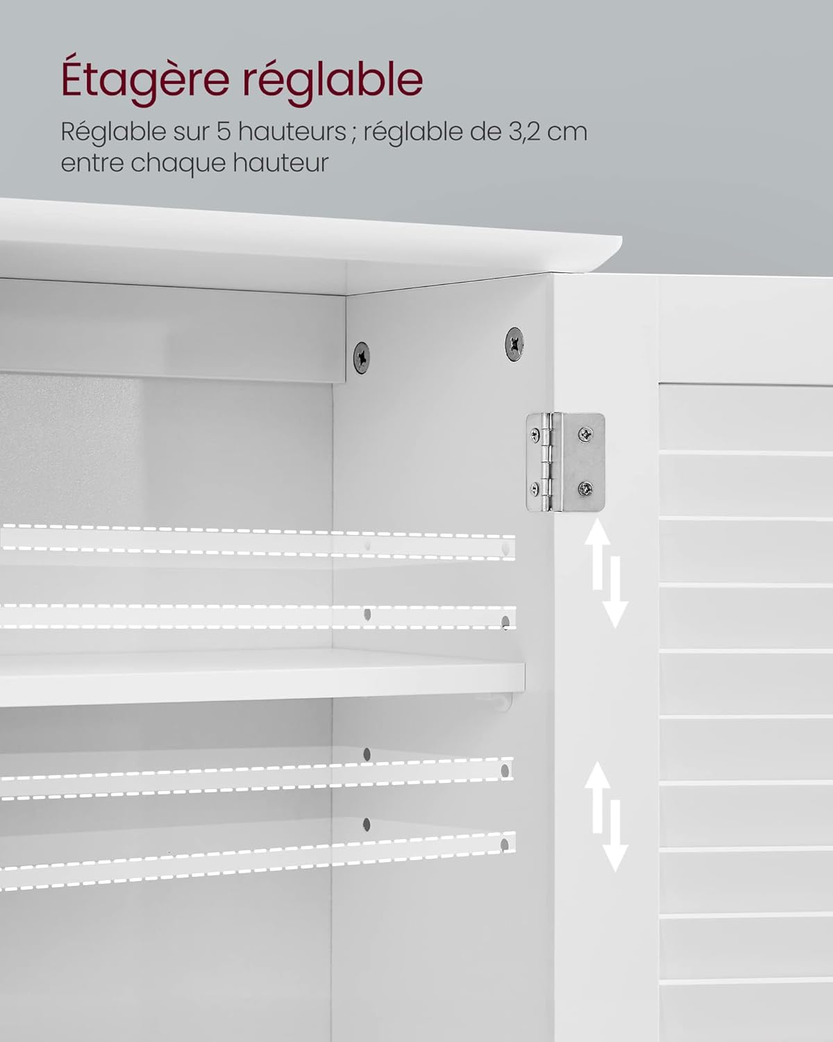 VASAGLE - meuble mural blanc - 20x60x70cm - double porte, étagère réglable BBC27WT