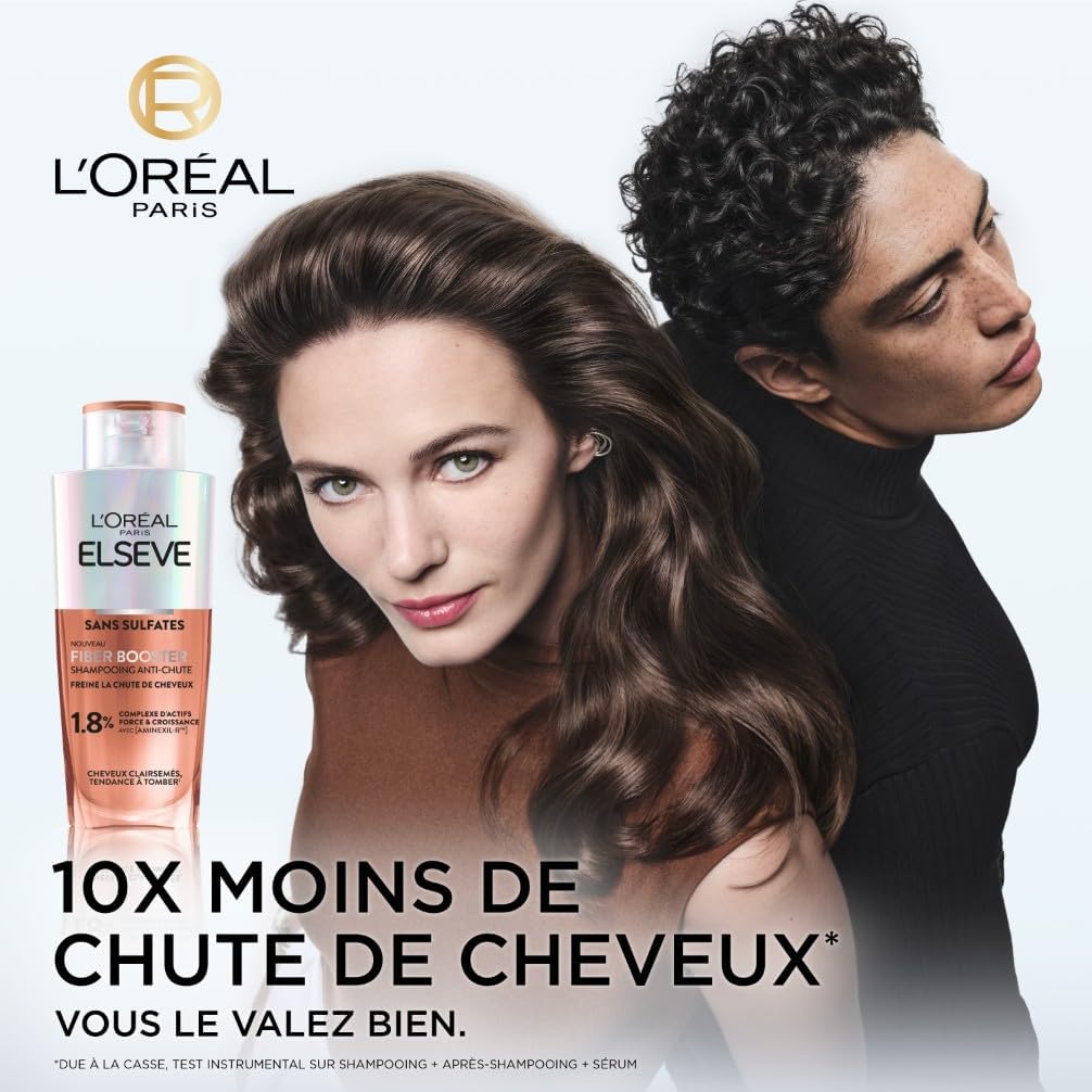 L'Oréal Paris - Elseve Fiber Booster - 2x200ml - Shampooing anti-chute sans sulfates, redensifiant, Aminexil-R