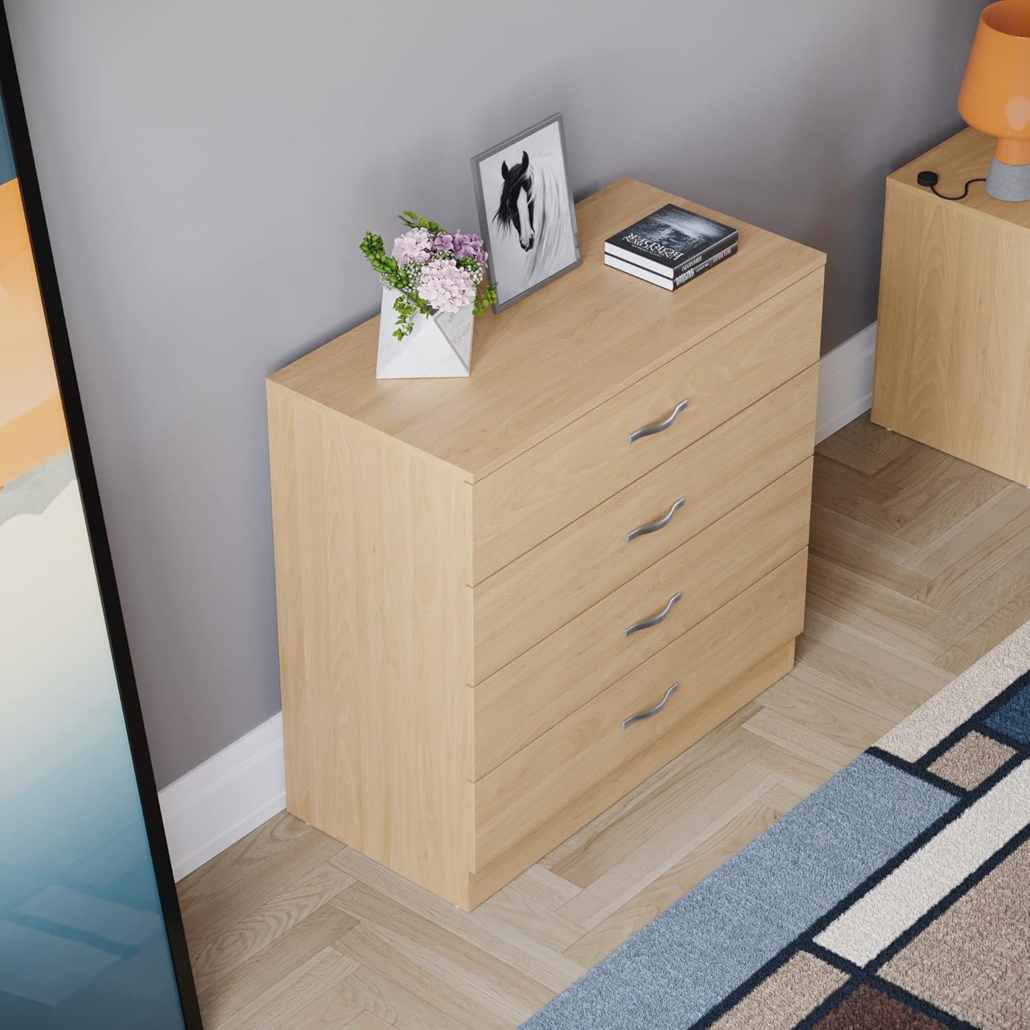 Vida Designs - Riano - Chariot 4 tiroirs, poignées métal, compact