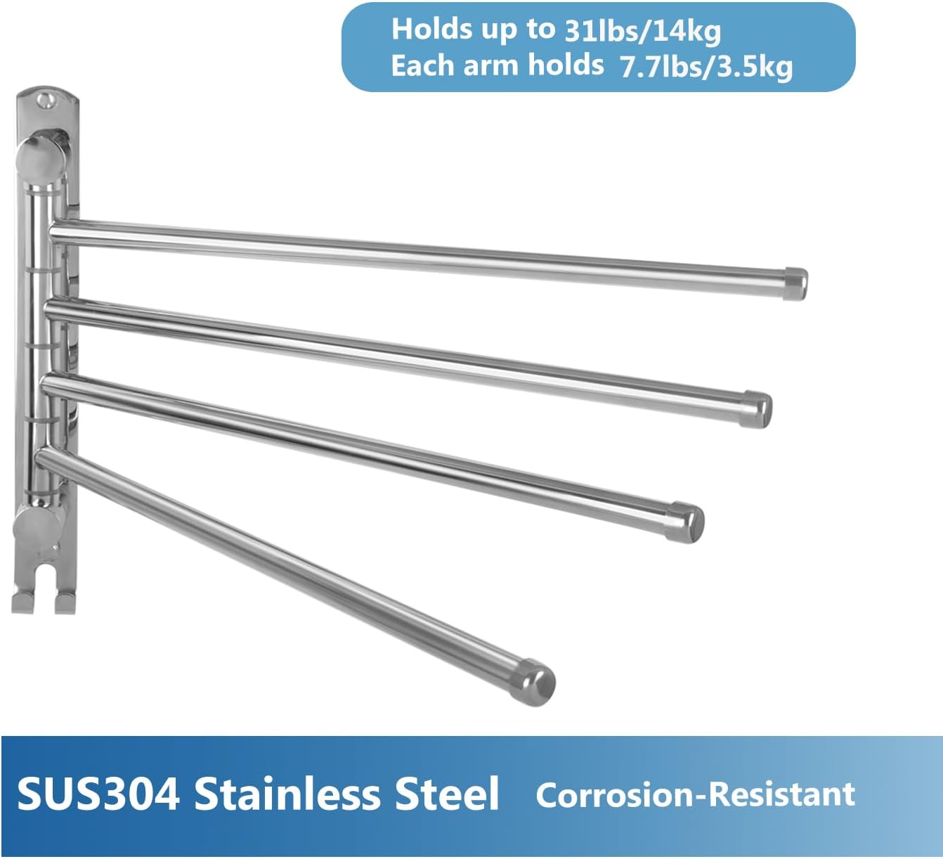 JSVER - porte-serviettes mural série pivotante - 40cm - inox, 4 barres rotatives, gain de place