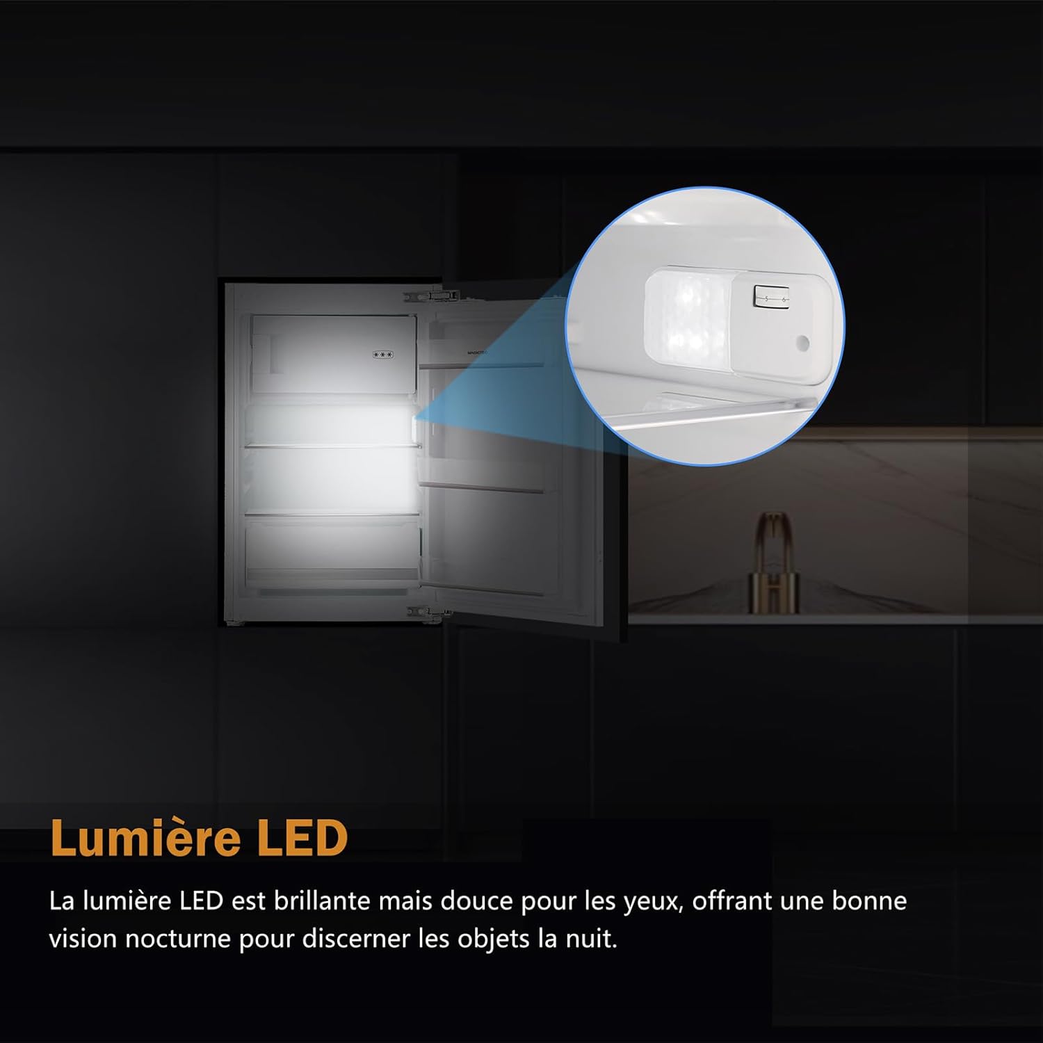 magictec - Réfrigérateur encastrable 118L, niche 88cm, poignée modulable