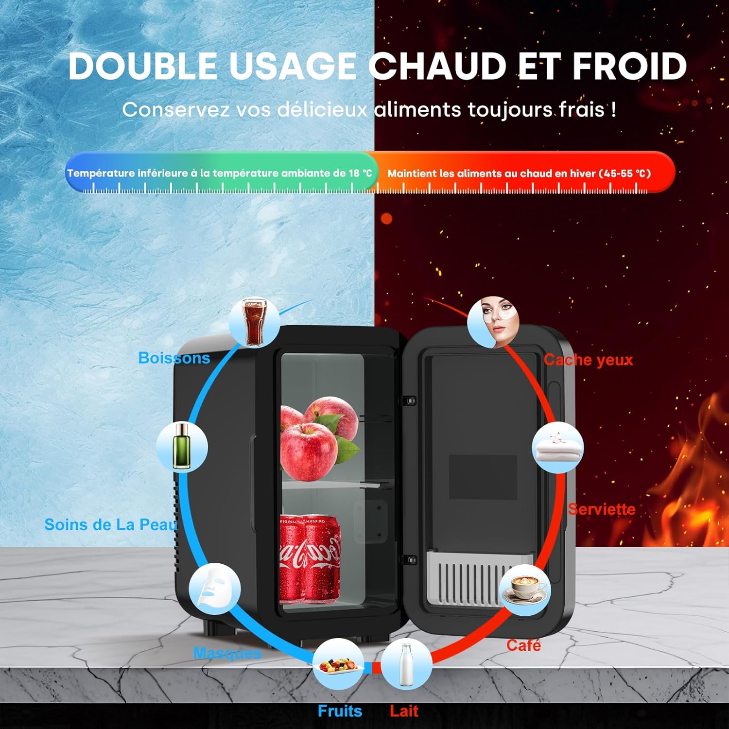 Enventor - Mini frigo 6L, AC/12V, froid/chaud, compact, noir