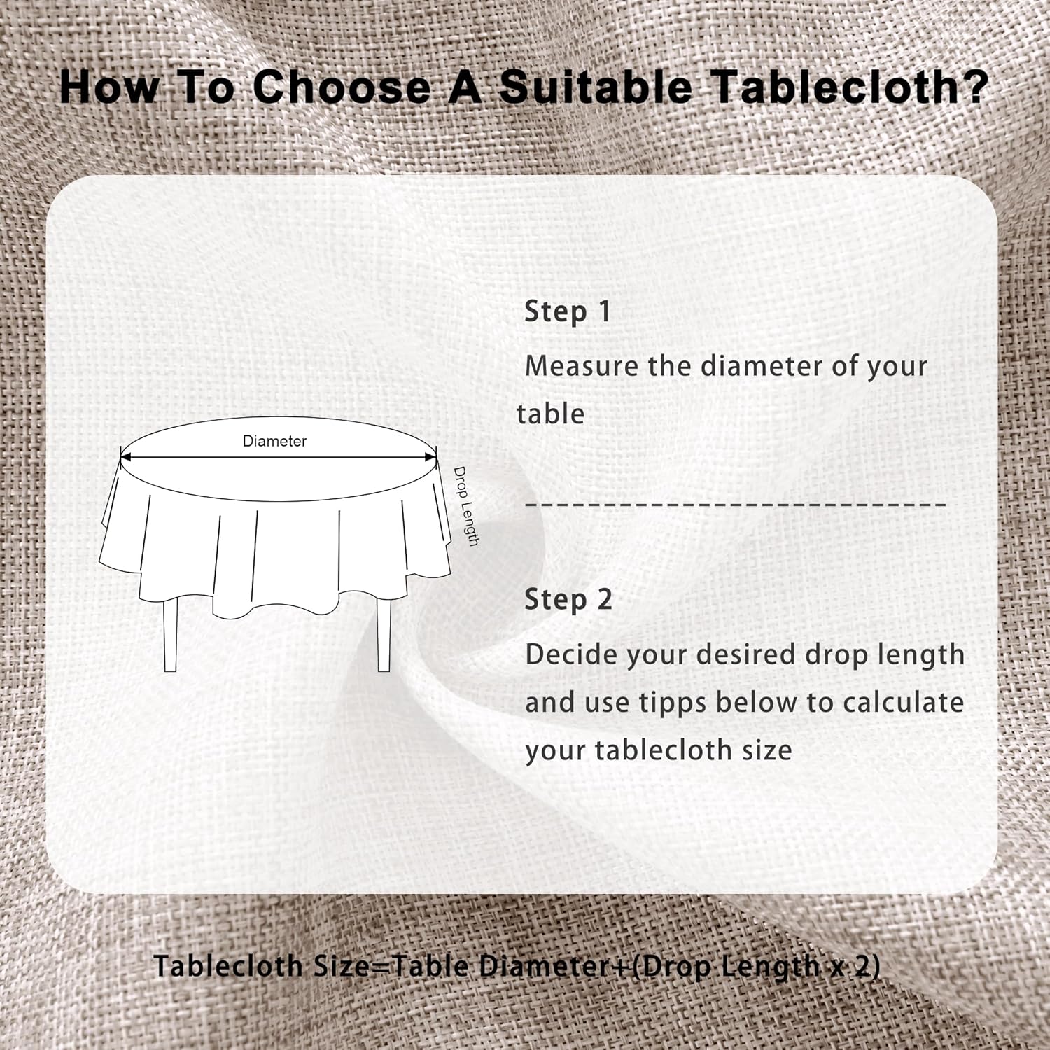 DWCN - nappe ronde effet lin 120 cm - imperméable, lavable, anti-tache