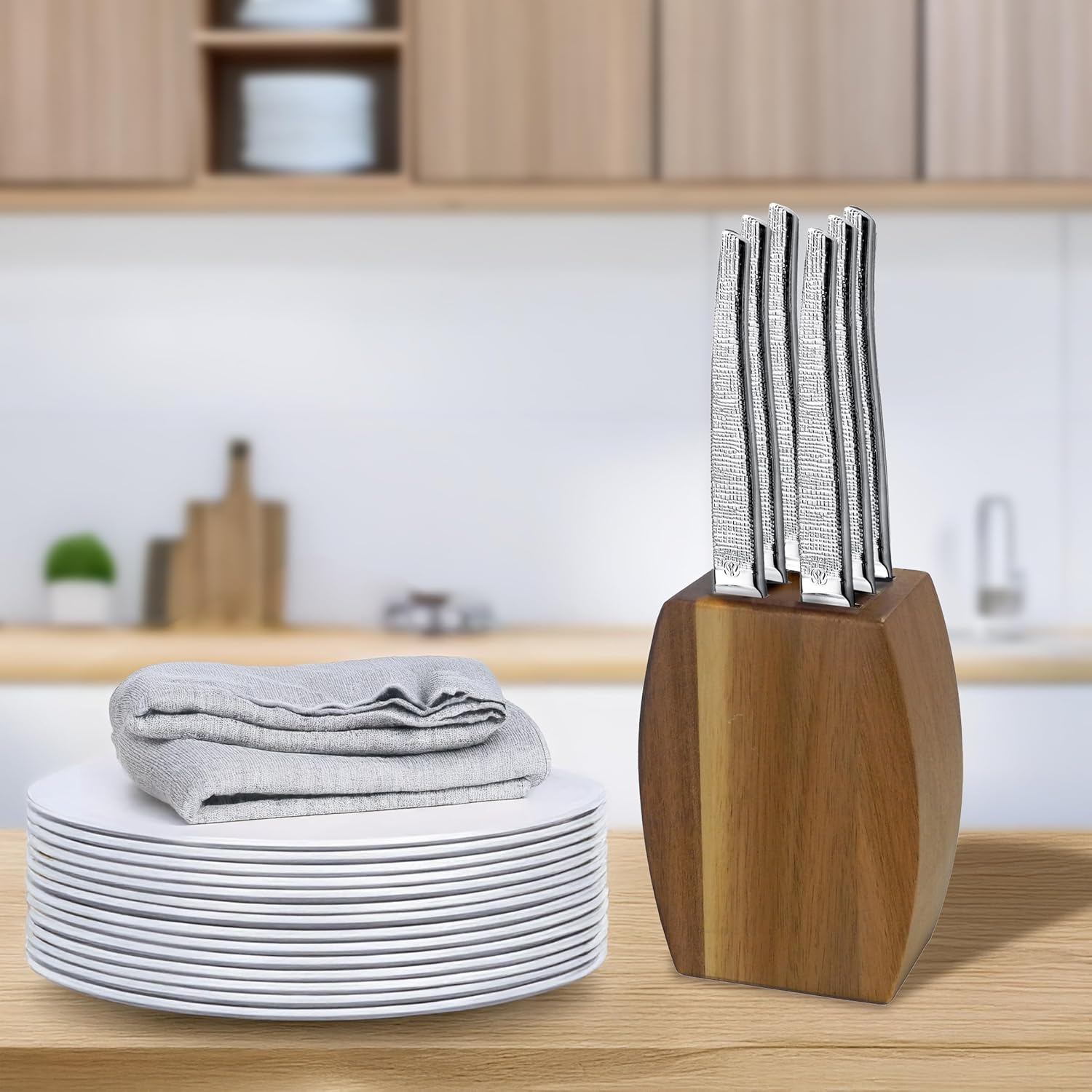 Lou Laguiole - Jet Bloc 6 couteaux steak, inox 13 C, 9x5x12 cm, bois