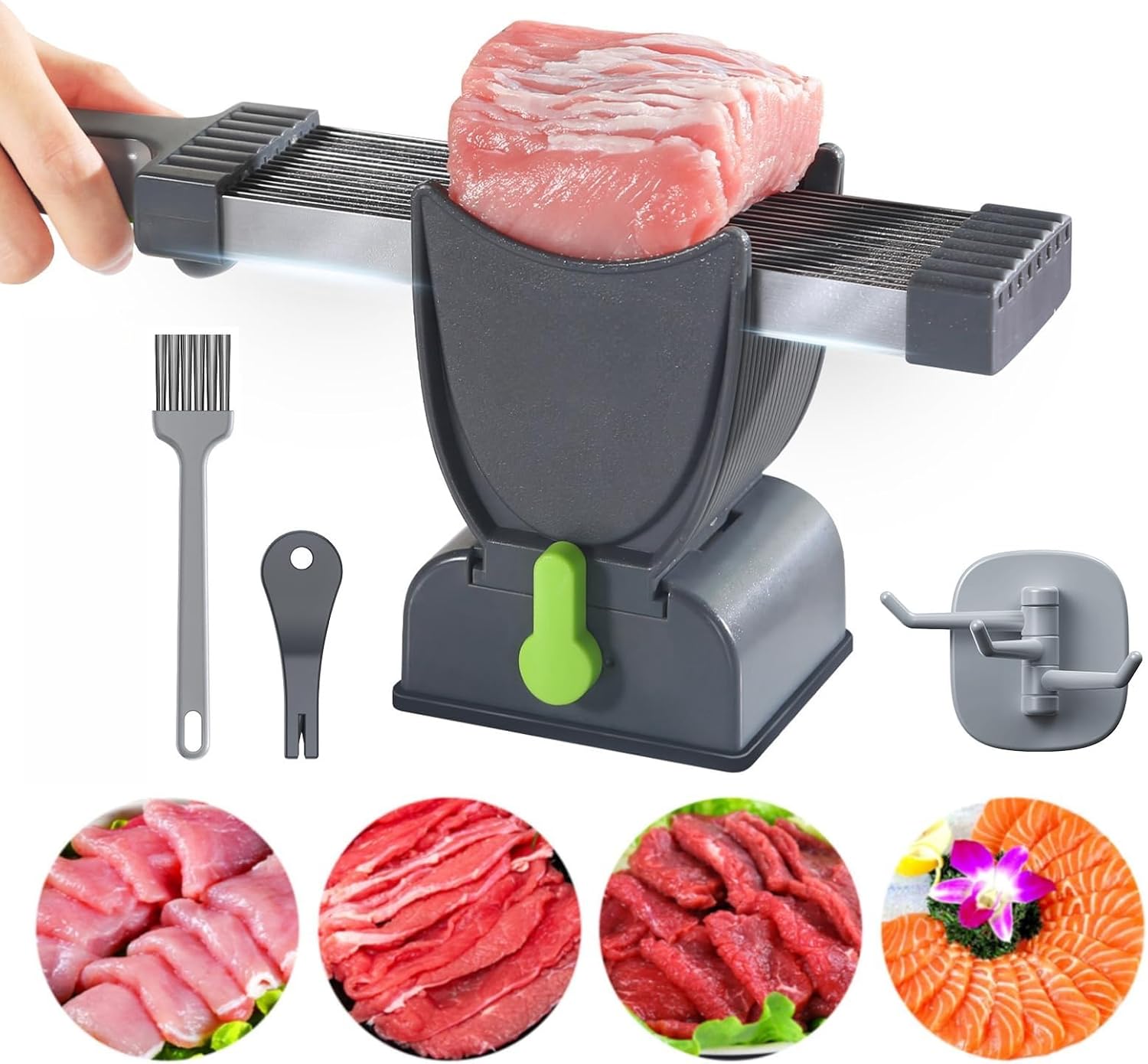 Trancheuse à viande manuelle - épaisseur réglable 2/4 mm - multifonction - accessoires inclus