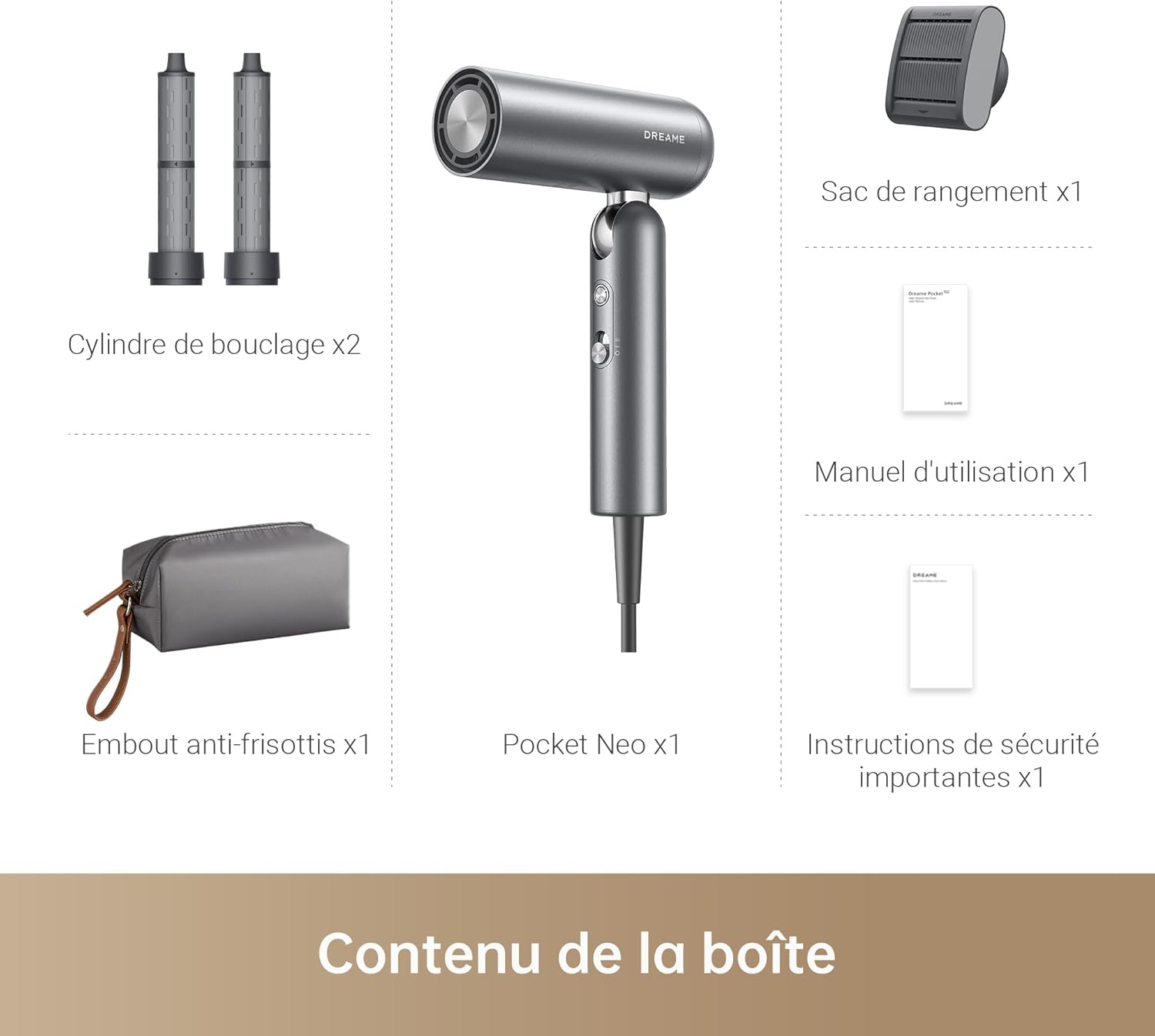 Dreame - Pocket Neo - 300g, moteur 110000 tr/min, ions négatifs, séchage rapide