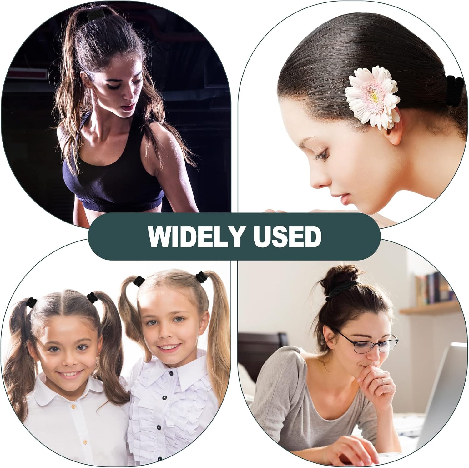 Élastiques cheveux - coton noir, épais - 5cm - lot de 16, sans couture