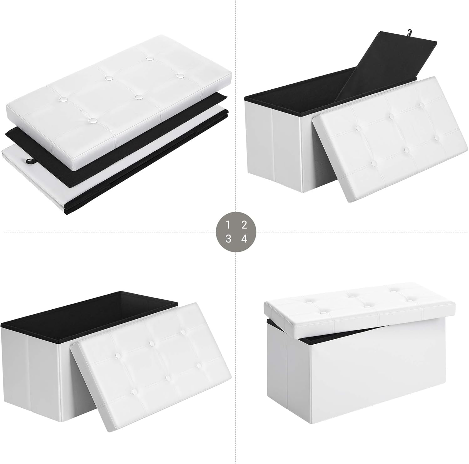 SONGMICS - banc pliable blanc - 76x38x38cm, PVC, 80L, 300kg - LSF106