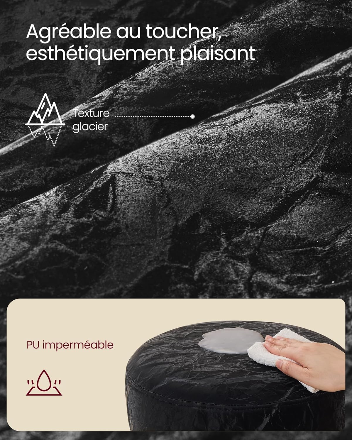 VASAGLE - Tabouret réglable pivotant PU, coussin épais, noir, LJB120B01