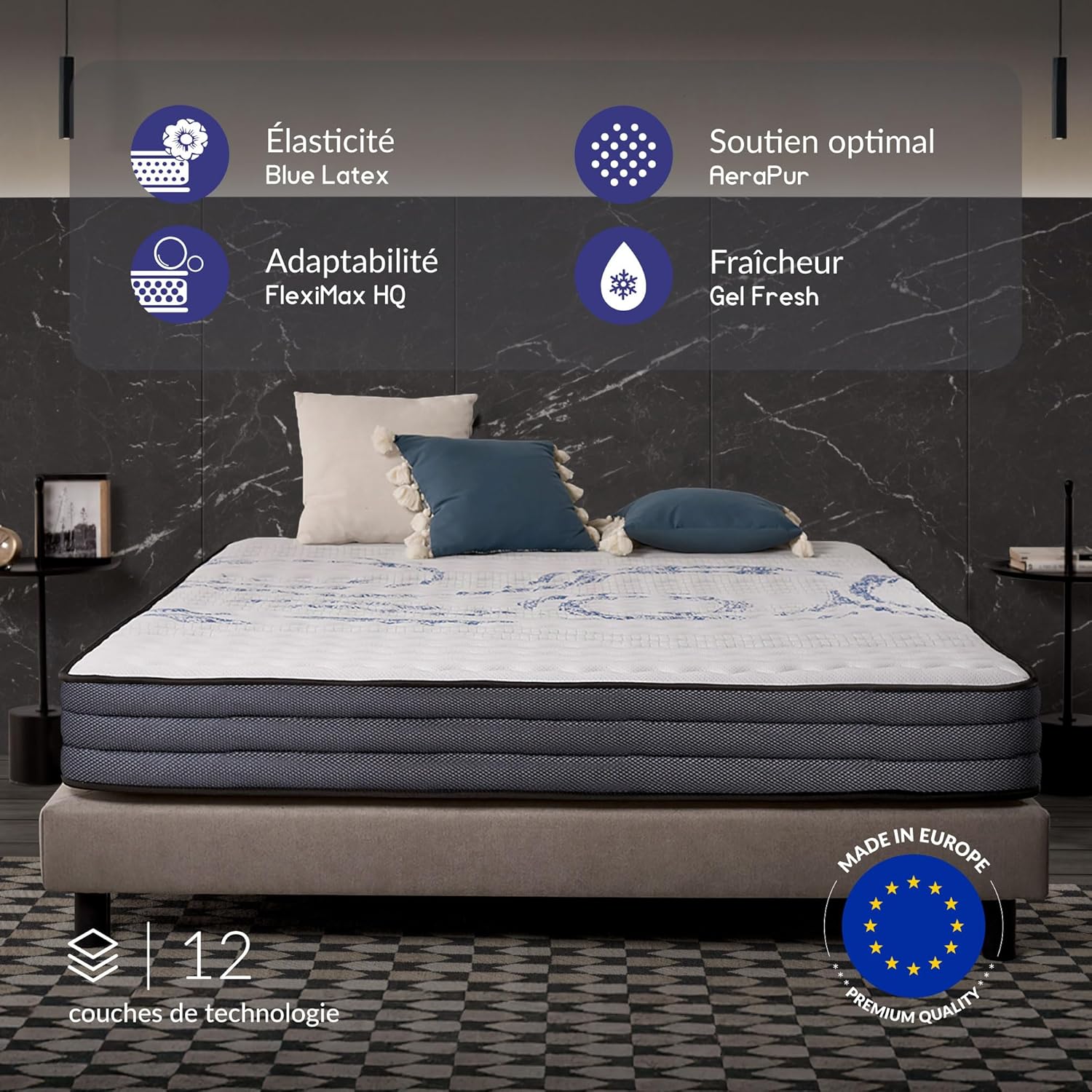 NATURALEX - PerfectSleep - 120x190 cm - Mémoire de forme, latex, réversible, 7 zones