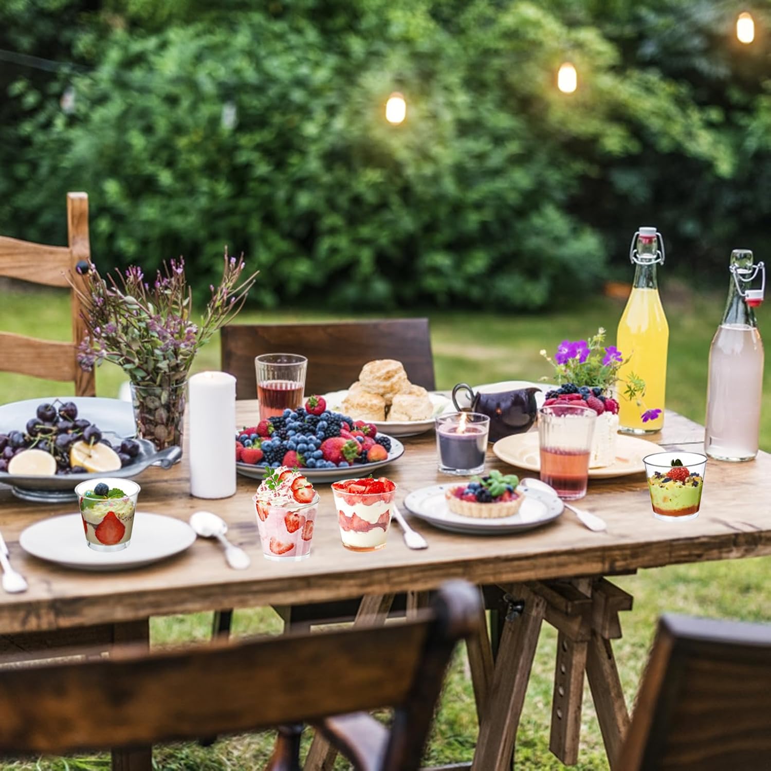 Tasses à dessert - Lot de 50, 200ml, réutilisables avec cuillères