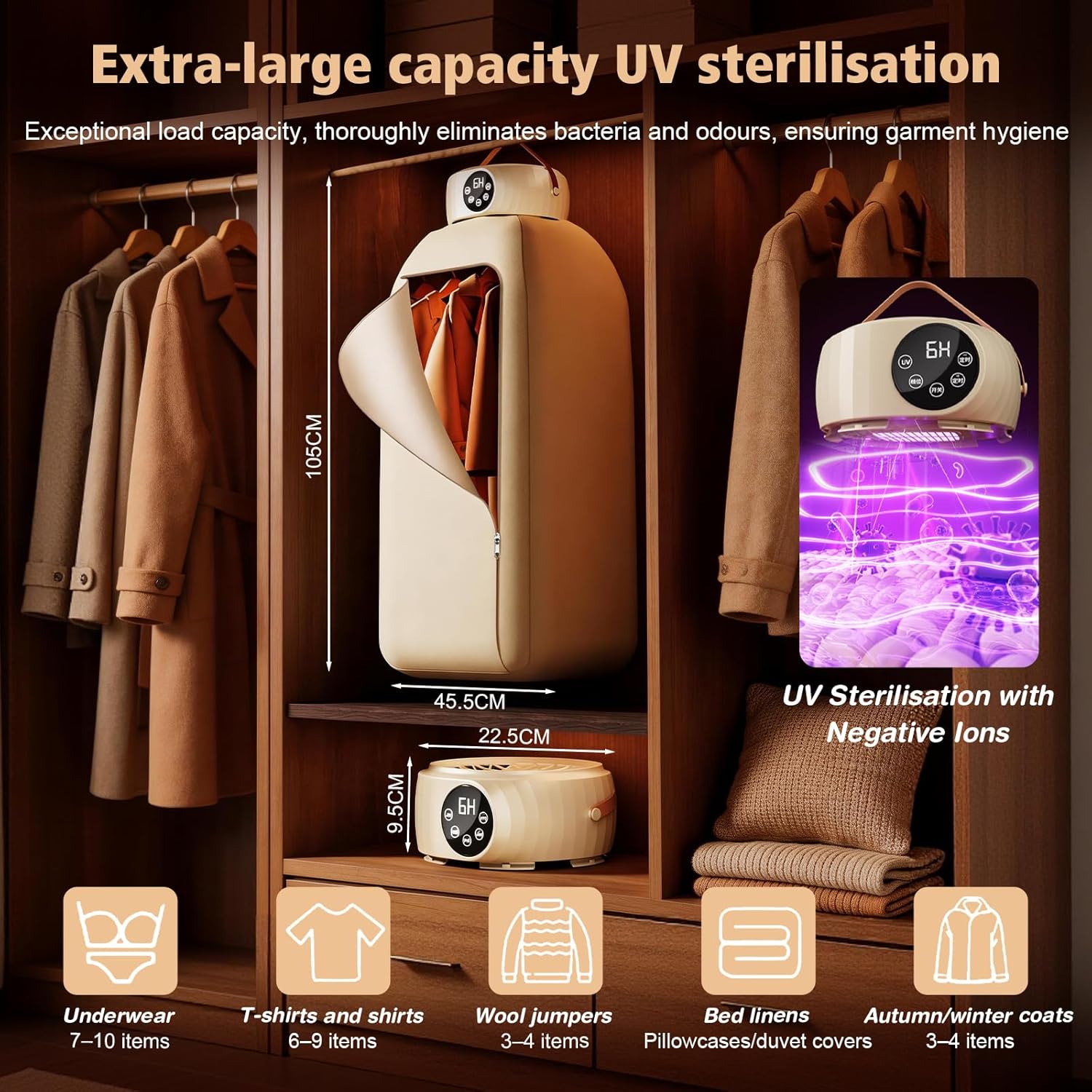 Sèche-linge électrique portable - pliable - compact - UV, minuterie, arrêt auto