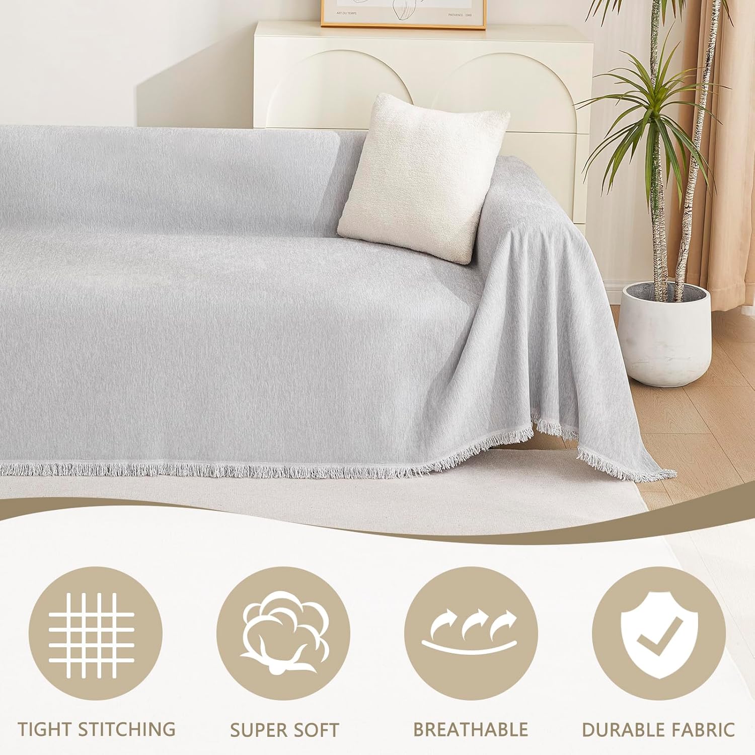 MYSKY HOME - housse canapé - 230x300 cm - anti-rayures, animaux, gris clair