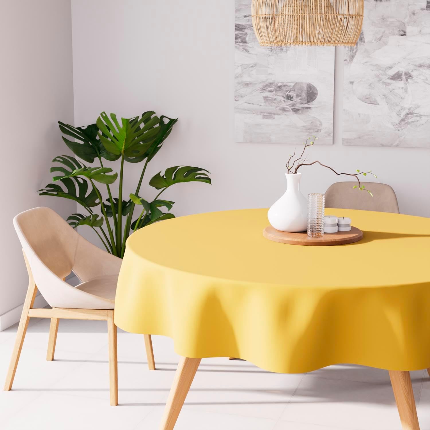 Soleil d'Ocre - Nappe Ronde Anti-tâches - 180 cm - Polyester jaune radieux