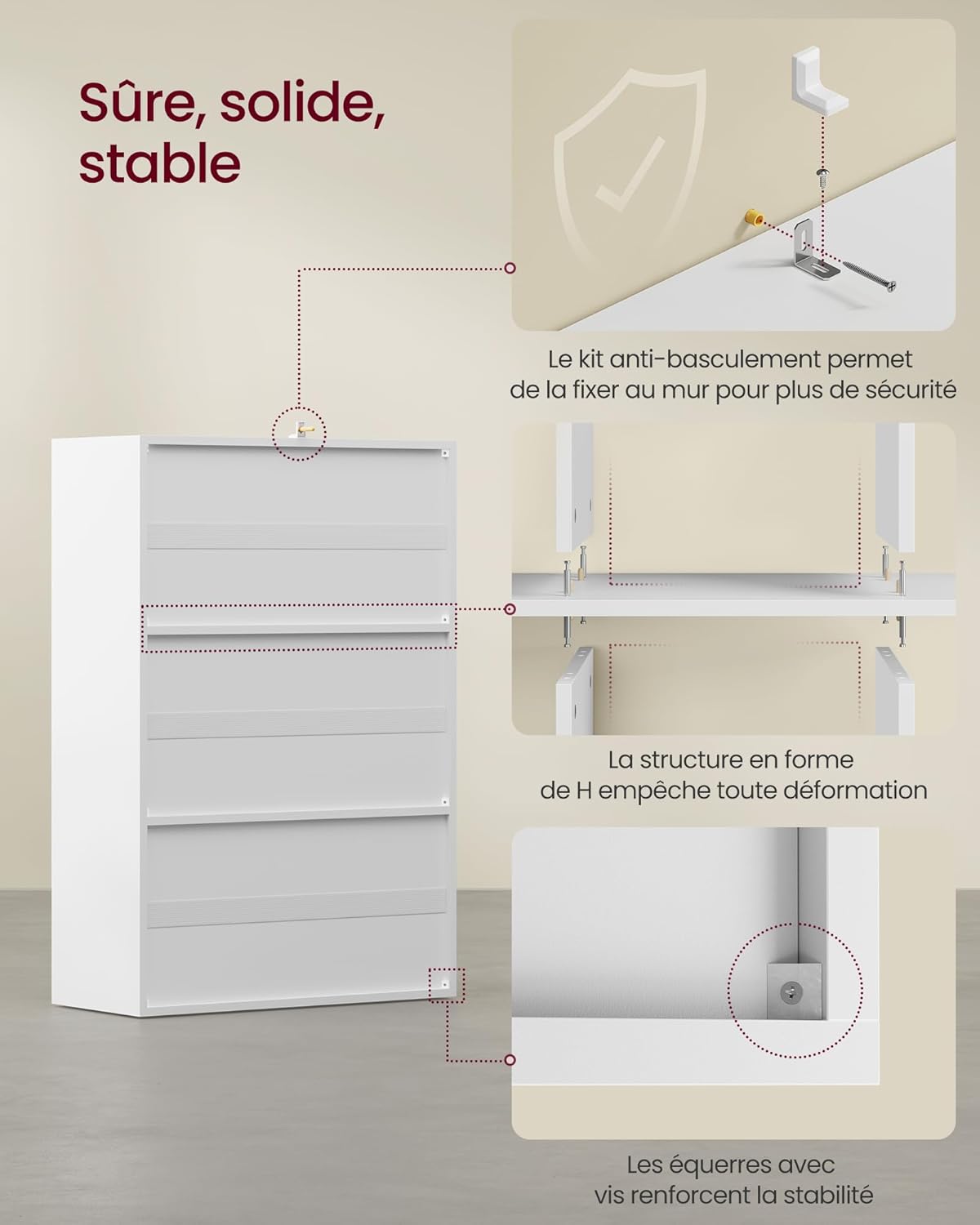 VASAGLE - bibliothèque 3 niveaux, 2 placards, 29x65,8x97,8 cm, LBC506WB01