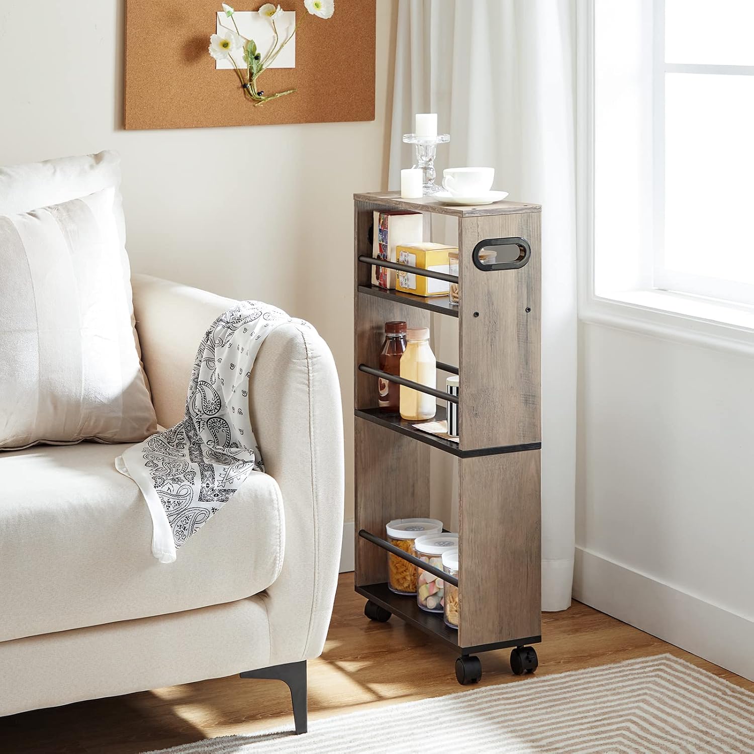 HOOBRO - chariot de rangement 4 niveaux, roulettes, poignée, bords relevés, mince, EBG15TC01