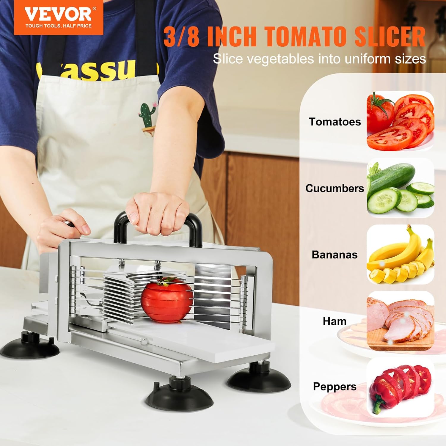 VEVOR - Coupe-tomates inox 9,5mm - pieds antidérapants robustes