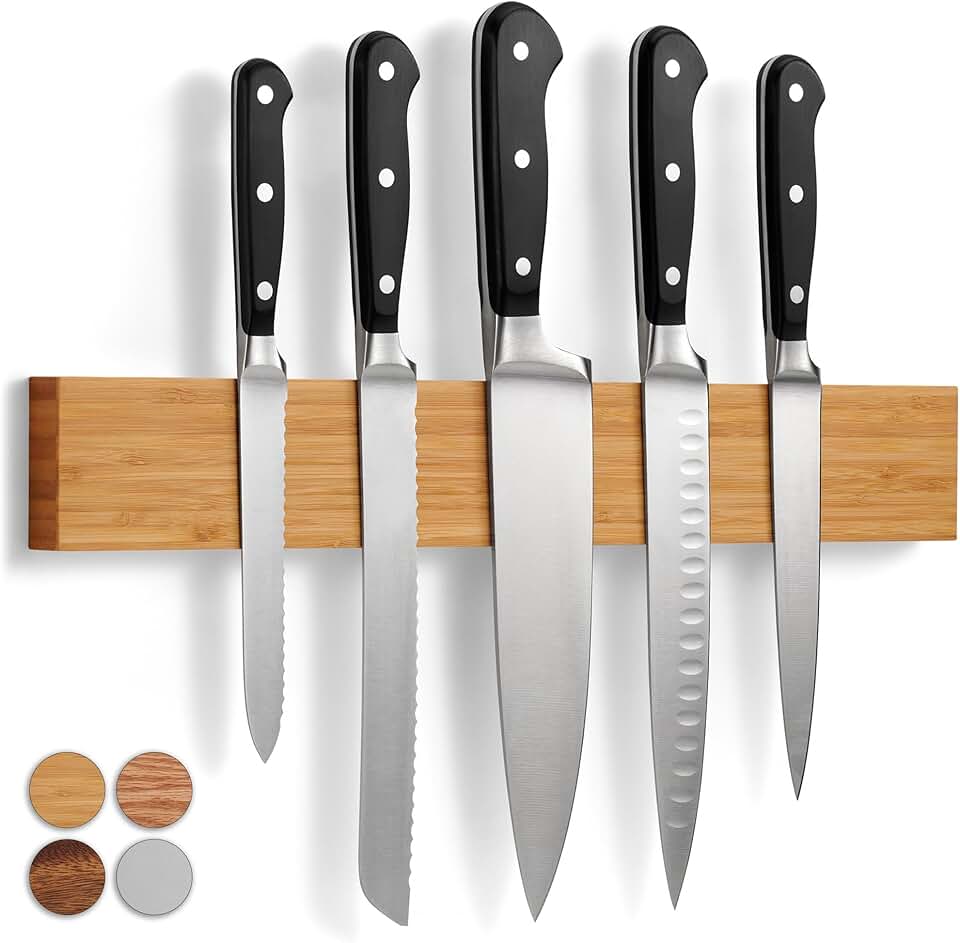 LARHN - Porte couteaux aimanté bambou 40cm - fixation murale puissante