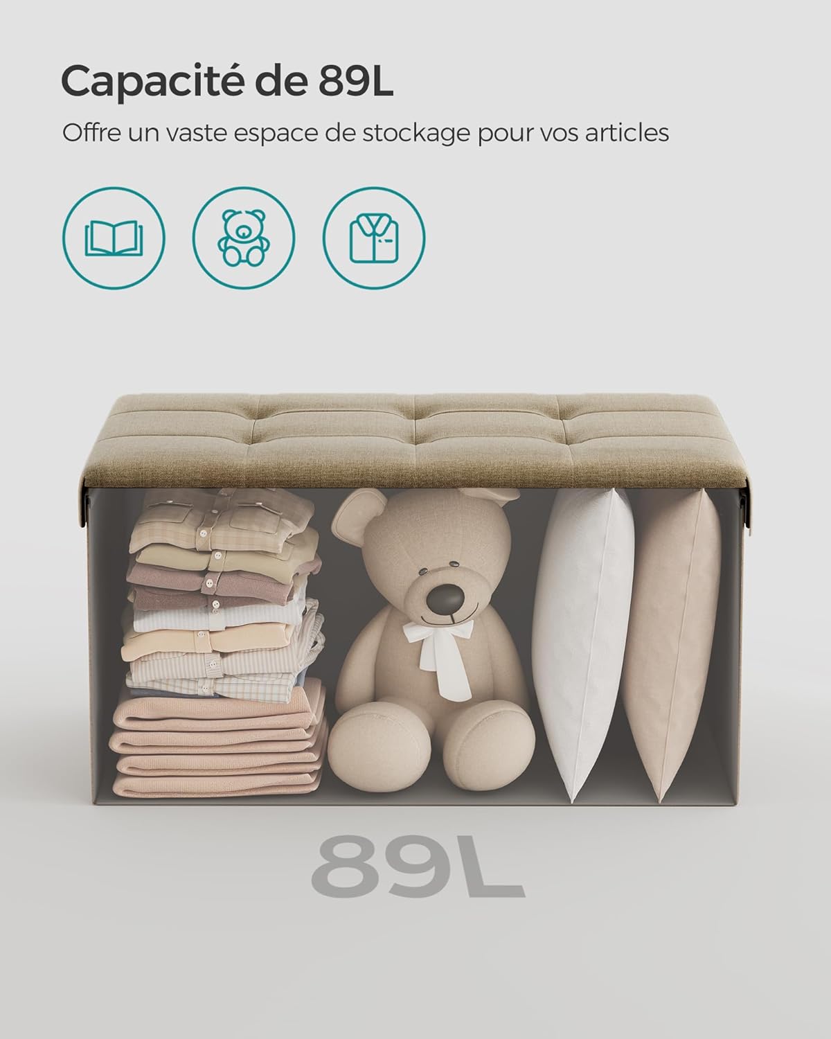 SONGMICS - Mazie Collection - banc 76cm, pliable rangement, marron, LSF047R01