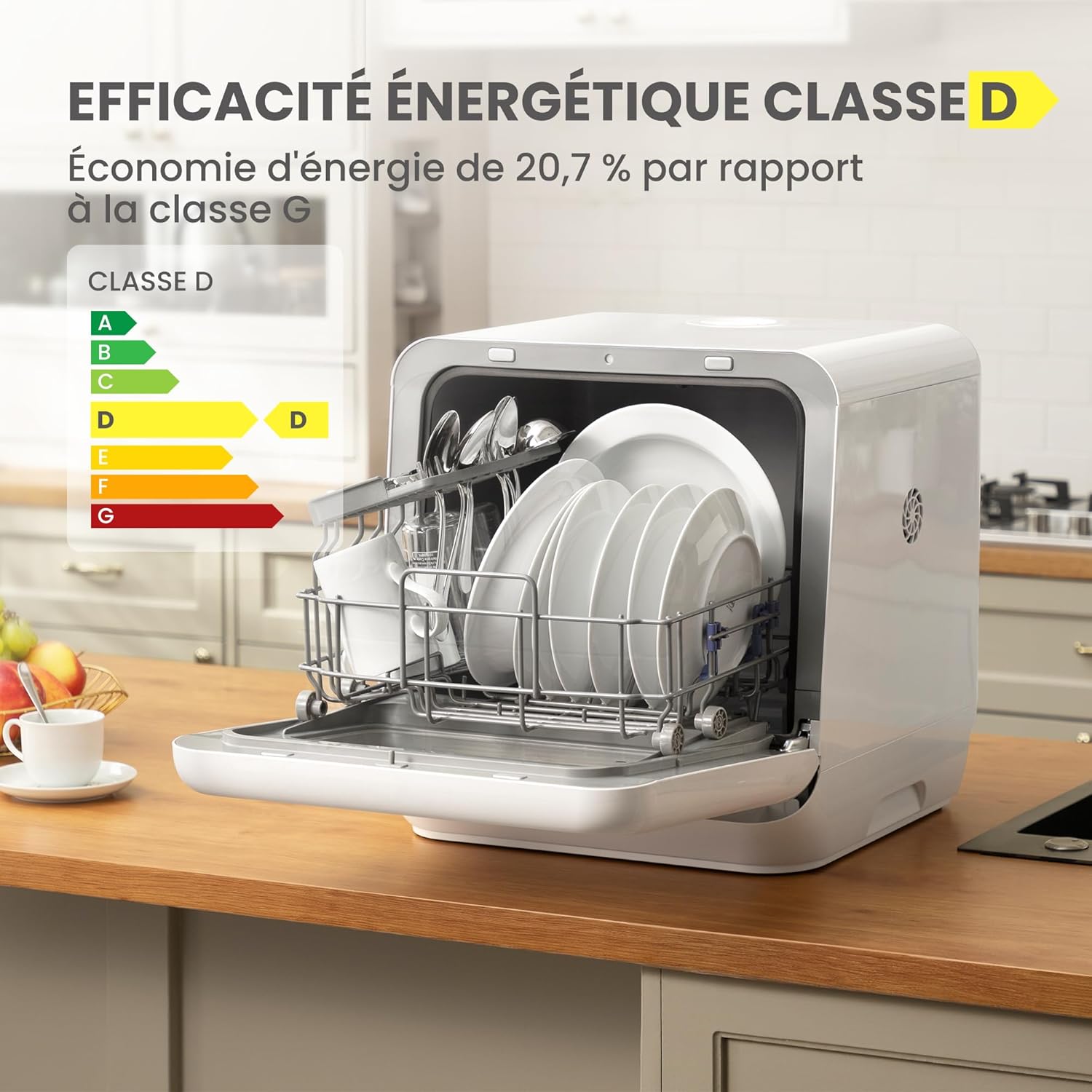 COMFEE' - lave-vaisselle de comptoir - compact - 6 programmes, sans plomberie, lavage vapeur