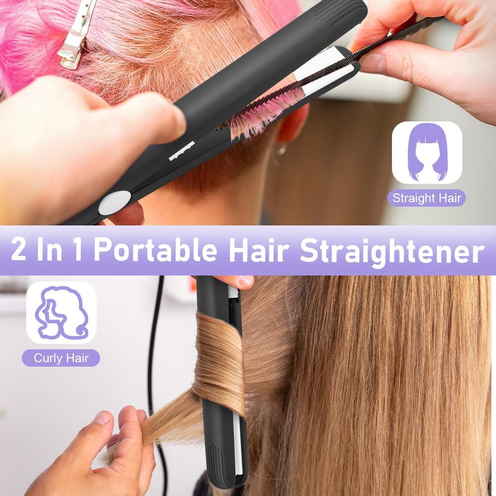 LOPHE - Mini lisseur boucleur 2 en 1, 110-220V, chauffe rapide, idéal tous cheveux, noir