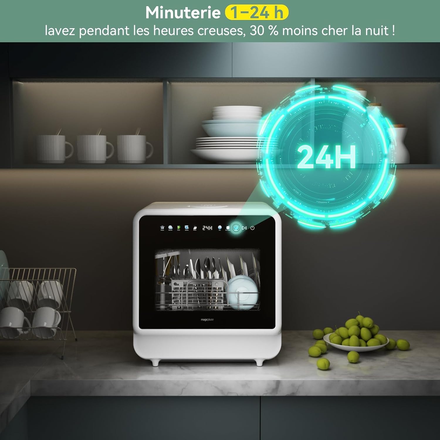 Lave-vaisselle compact de table, 5 couverts, écran couleur, 5L, 5+3 programmes