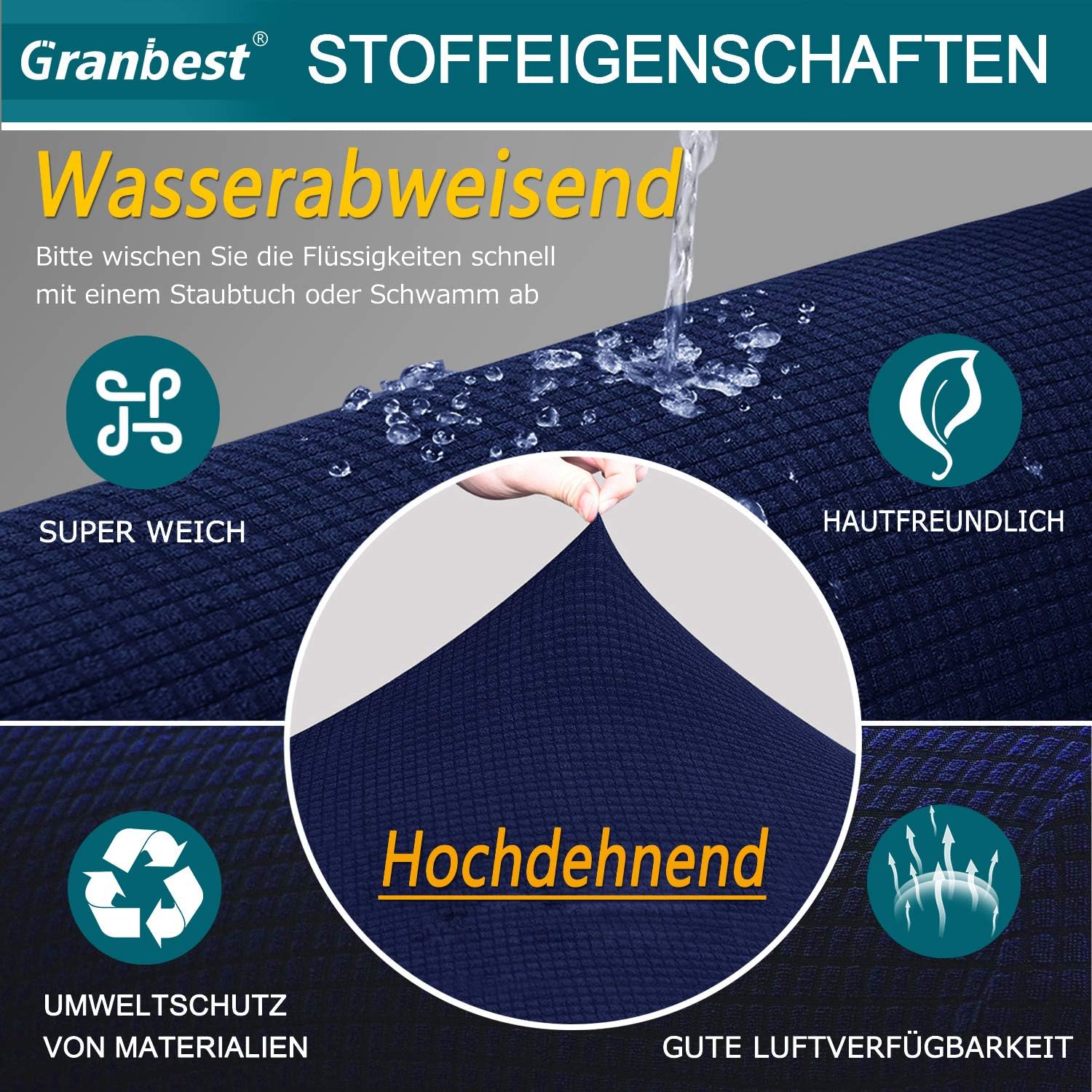 Granbest - housse canapé stretch imperméable 4 places, bleu foncé