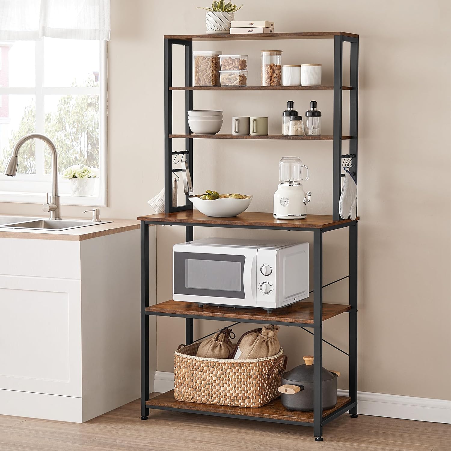 VASAGLE - étagère cuisine industrielle 40x80x167cm, 6 niveaux, crochets - KKS019B01