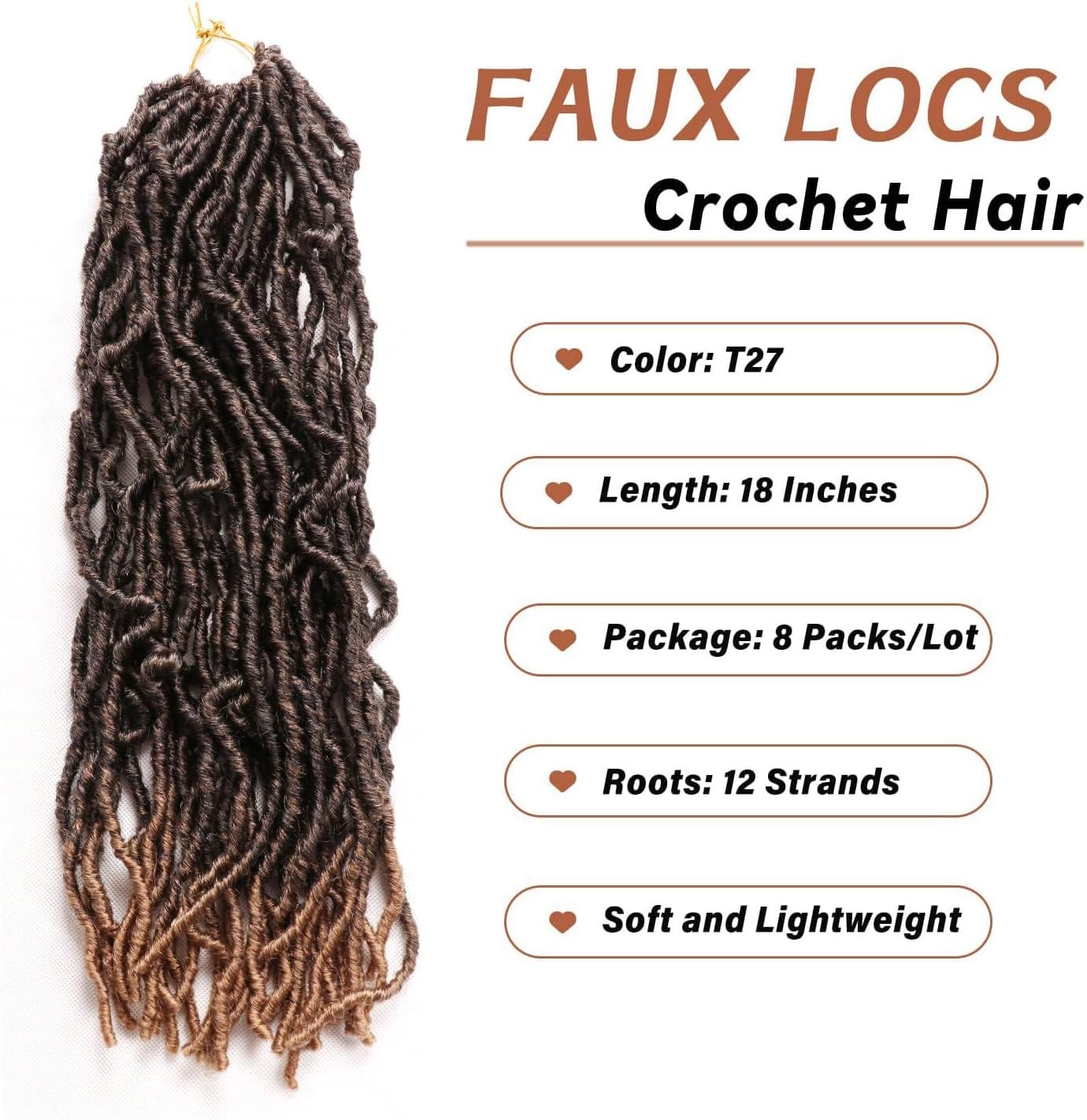 Faux Locks Crochet Braids - Soft Locs 45,7cm - 8 Mèches Bouclées