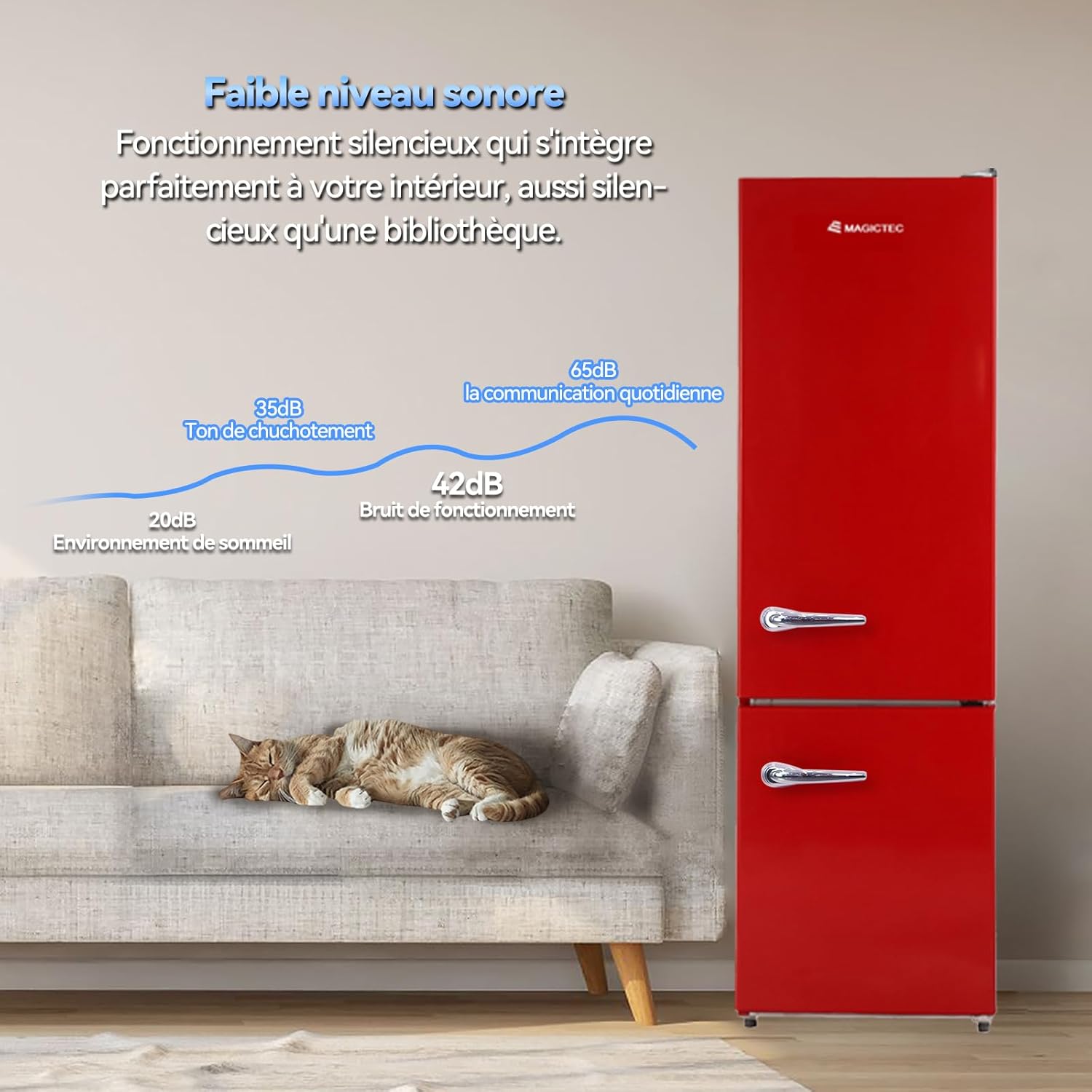 magictec - Frigo vintage rétro 179cm, 236L, No Frost, alarme porte