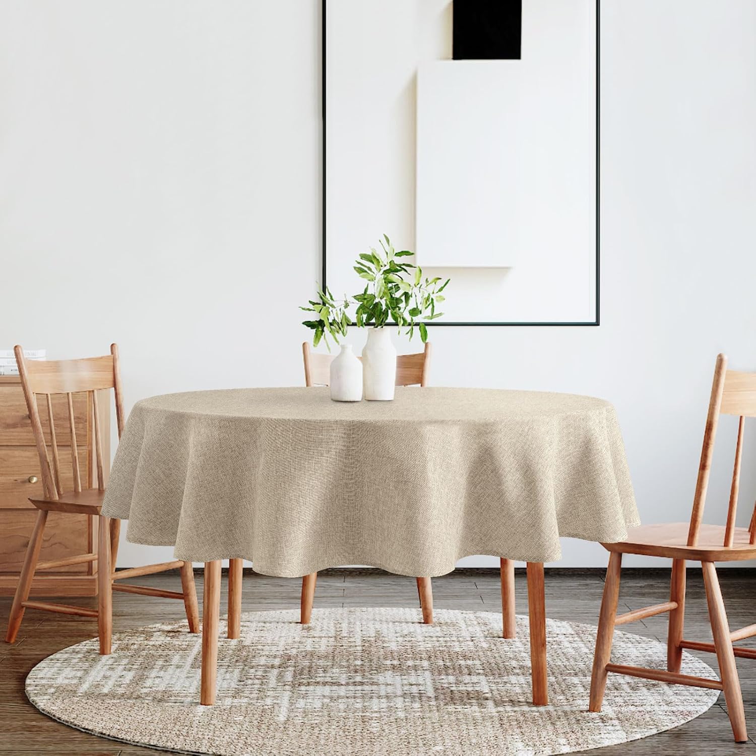 DWCN - nappe ronde lin effet - 140 cm - lavable, imperméable, beige