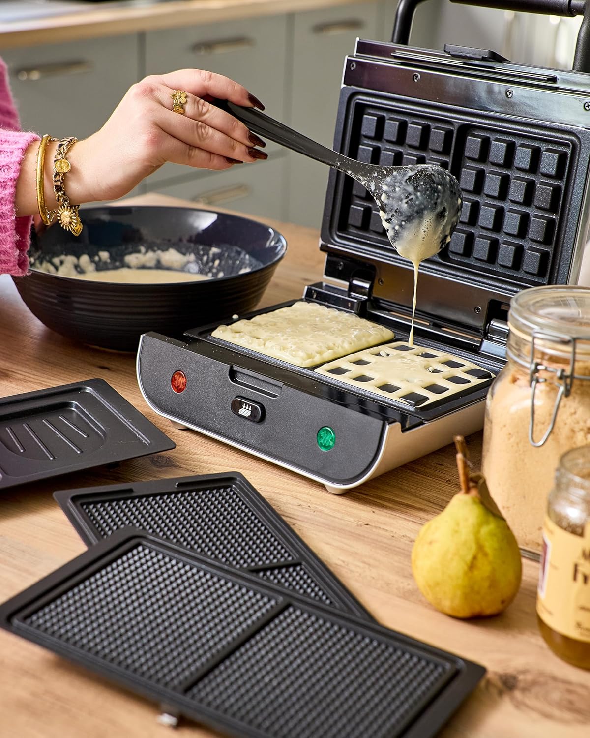 SENYA - Gaufrier 3 en 1 - compact - plaques interchangeables, facile à nettoyer